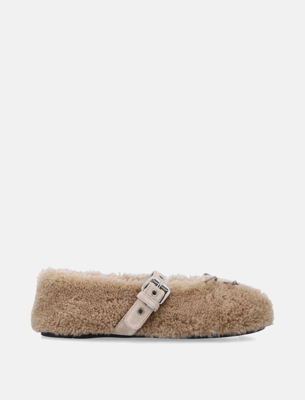 Оригінальна Shearling Ballerinas With Buckle Strap Miu miu – боковий вид