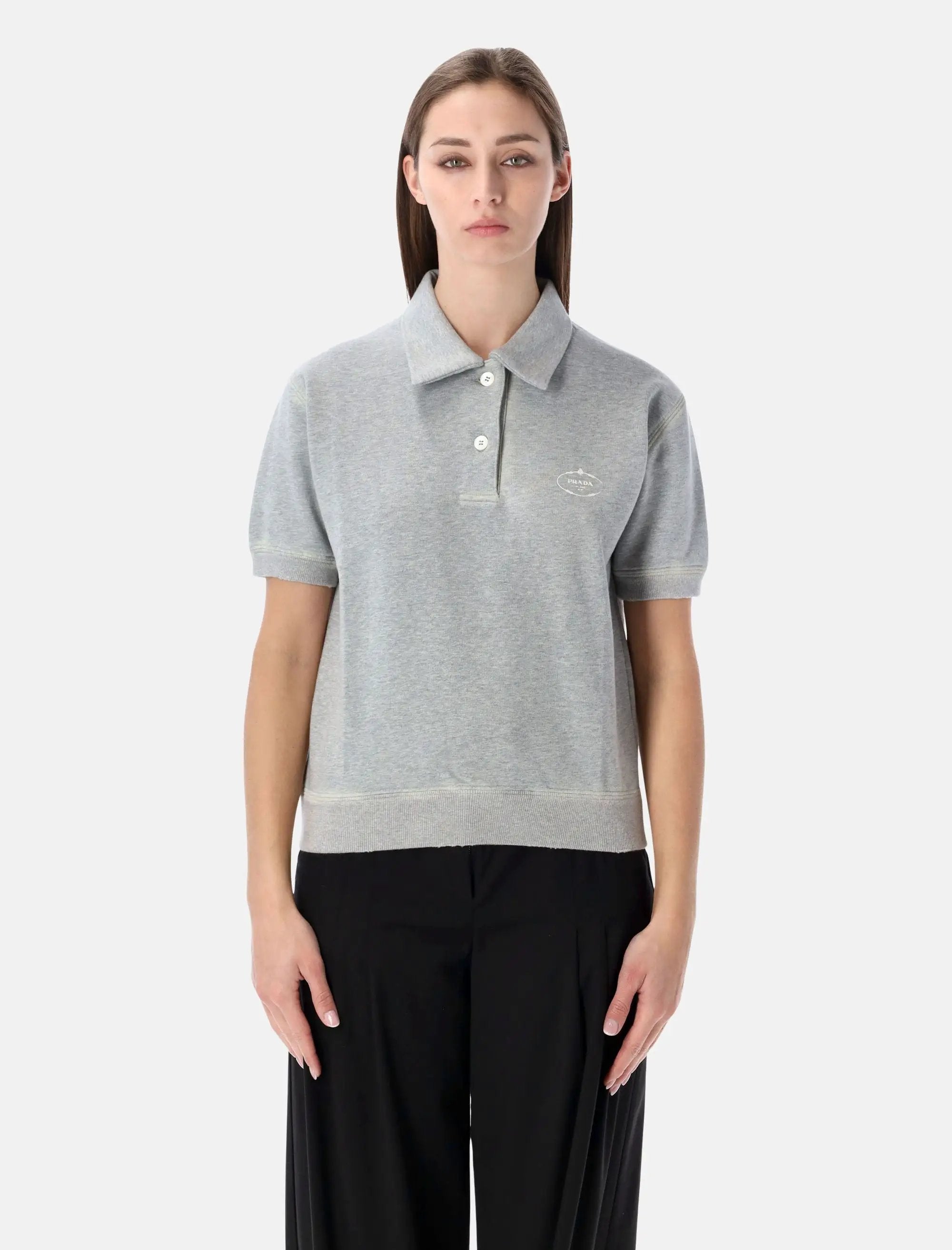 Vintage Effect Cotton Fleece Polo Prada оригінал – Купити в Україні – боковий вид