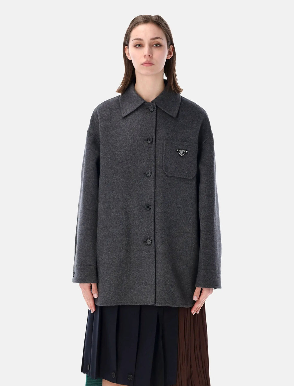 Оригінальна Shirt Coat Logo Patch Dark Gray Prada – боковий вид