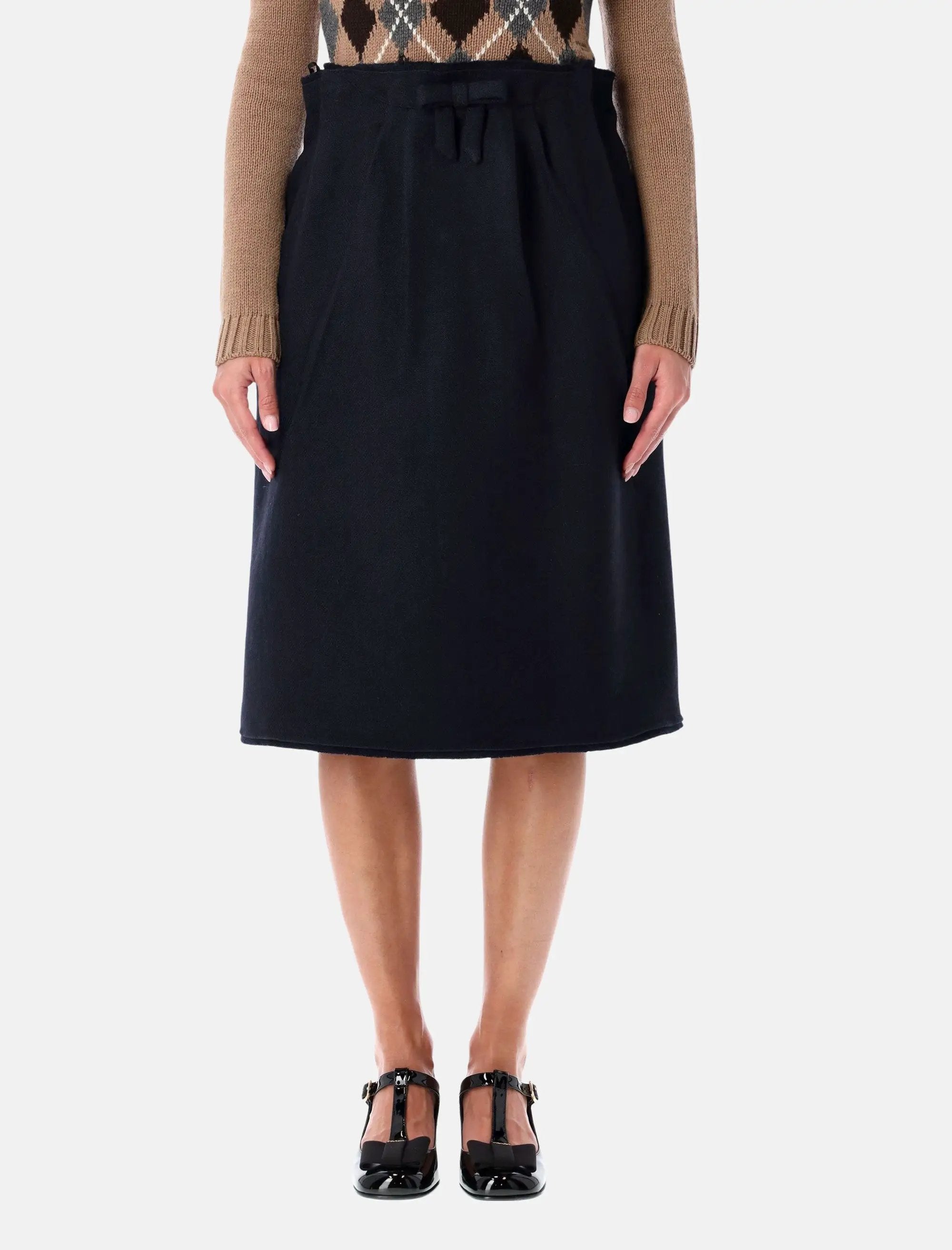 Chevron Wool MIDI Skirt With Bow Detail Prada – Гарантія оригінальності – боковий вид