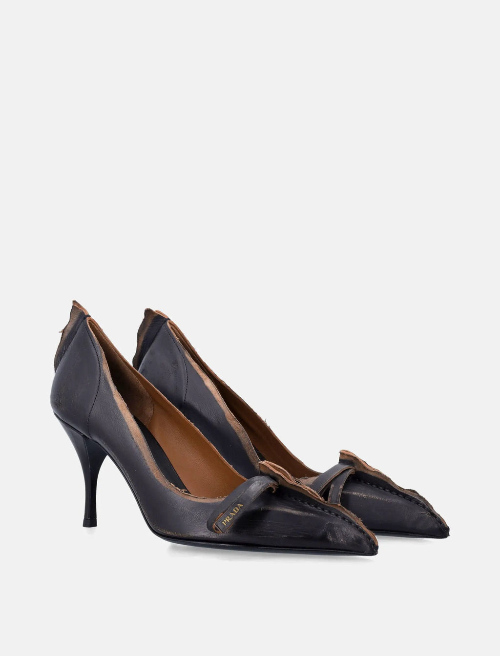 Antiqued Leather Pumps With Stiletto Heel Prada – Гарантія оригінальності – вид ззаду