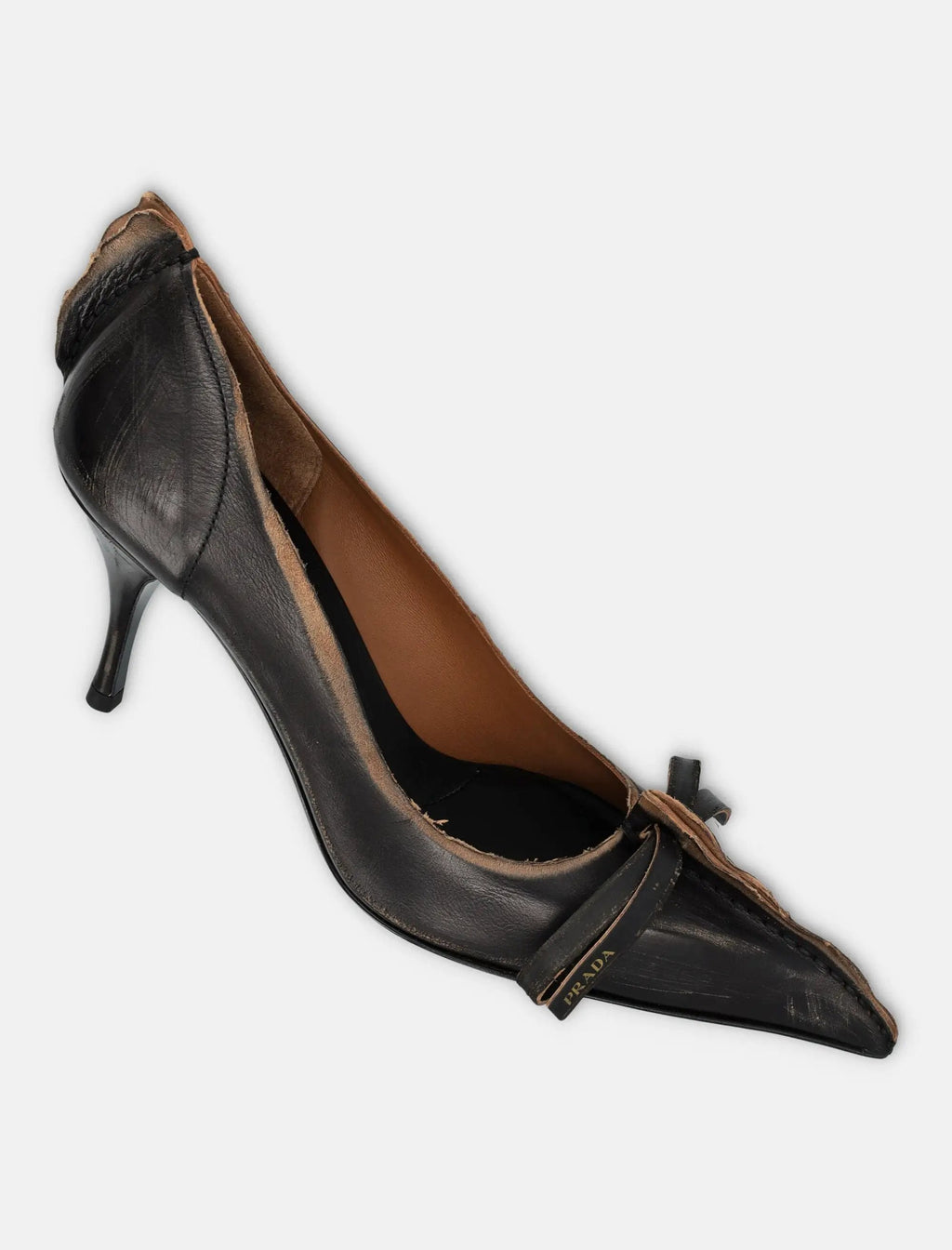 Antiqued Leather Pumps With Stiletto Heel Prada – Гарантія оригінальності – детальний вид