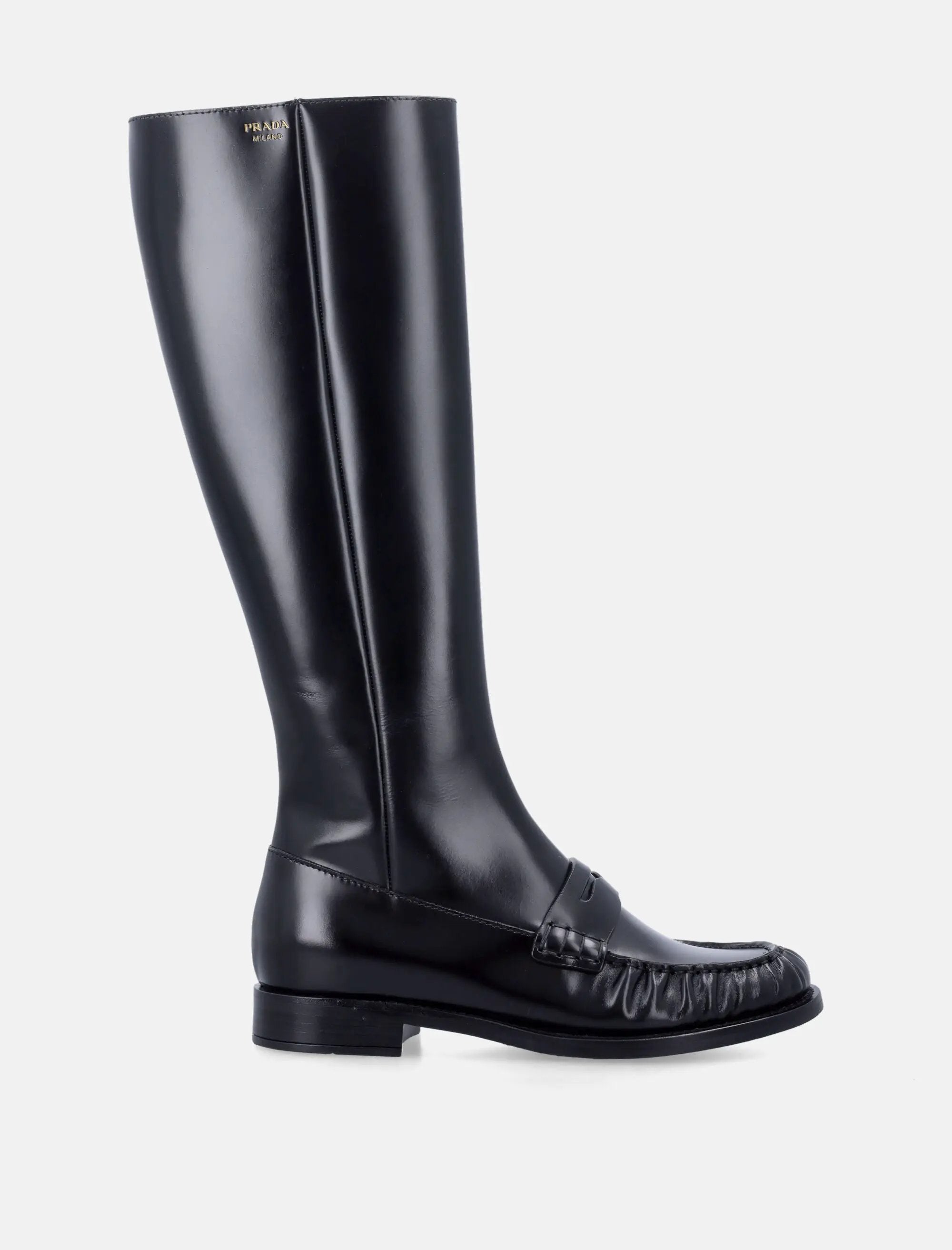 Polished Leather Penny Knee High Boots Prada оригінал – Купити в Україні – боковий вид