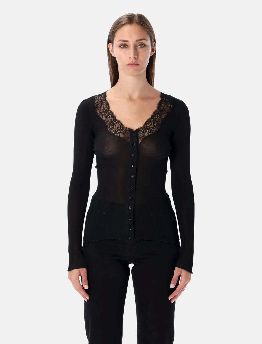 Оригінальна Black Silk Cardigan With Lace Trim Saint laurent – боковий вид