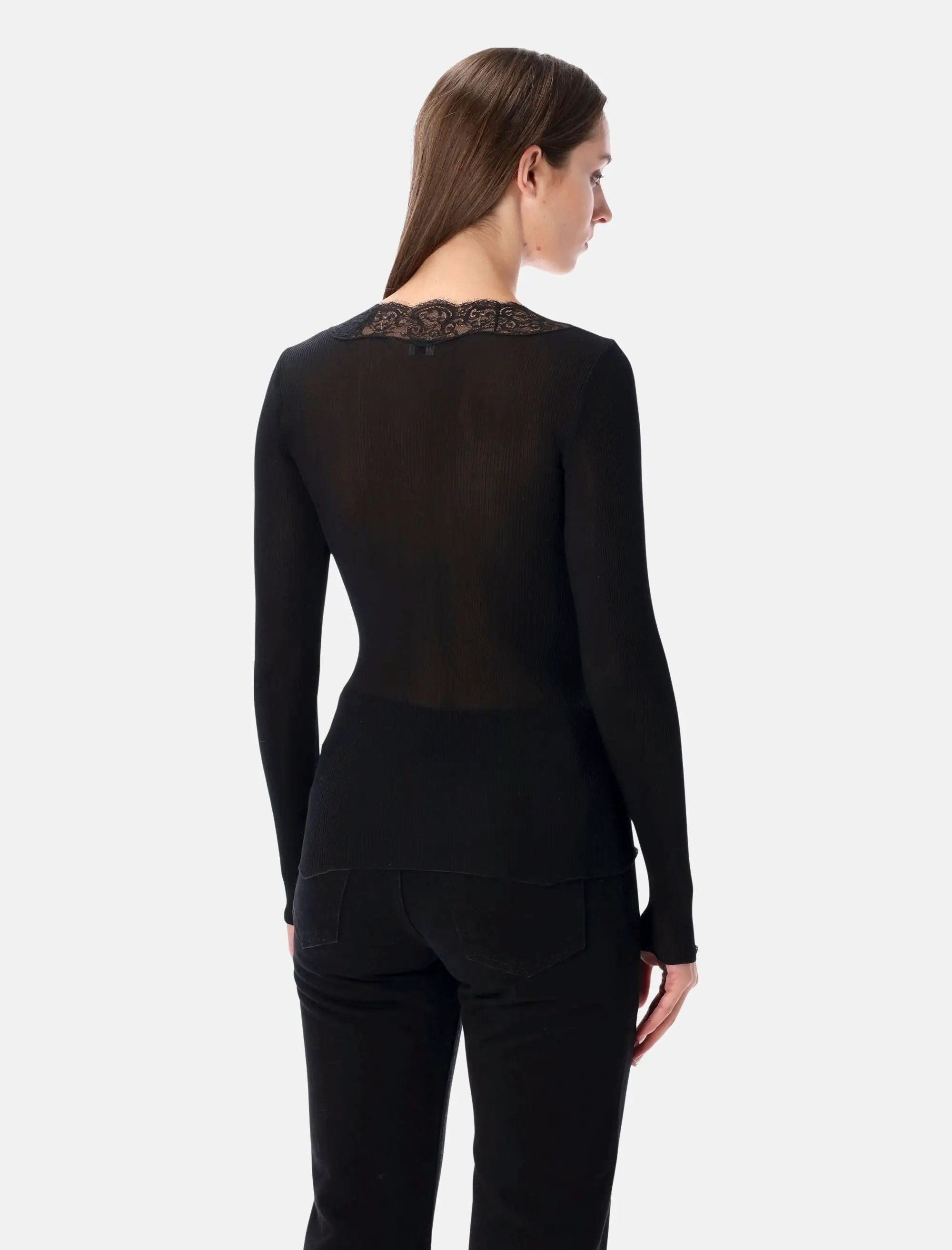 Оригінальна Black Silk Cardigan With Lace Trim Saint laurent – вид ззаду