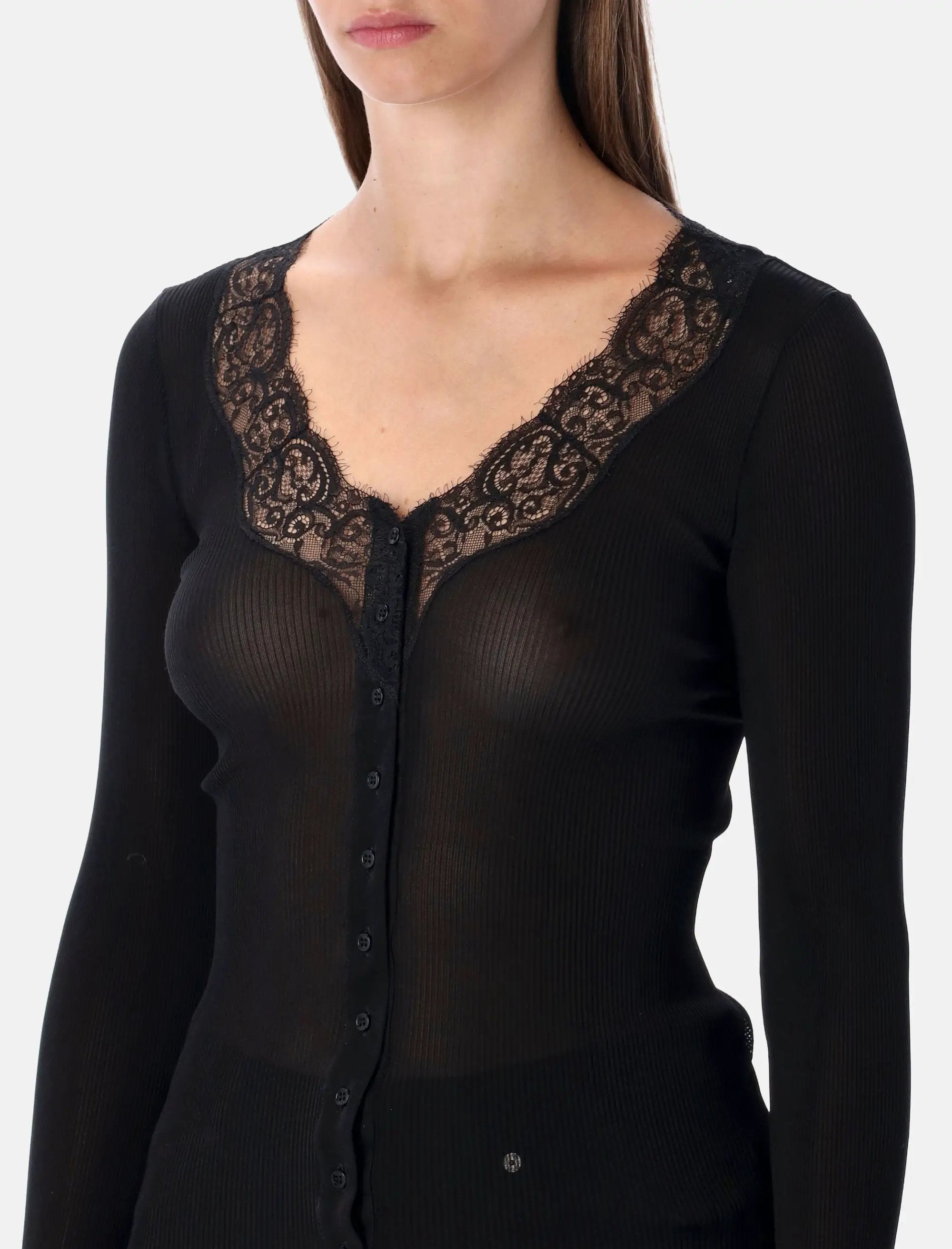 Оригінальна Black Silk Cardigan With Lace Trim Saint laurent – детальний вид