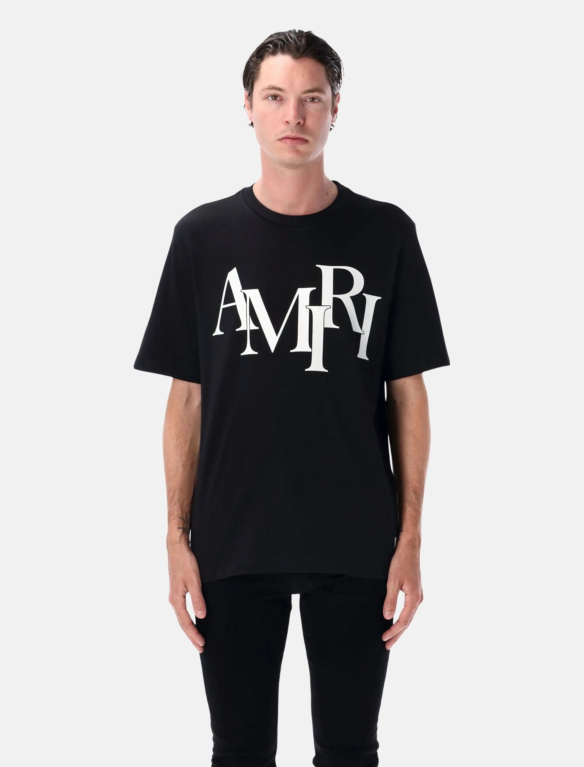 Black Staggered Logo T Shirt Amiri – Гарантія оригінальності – боковий вид