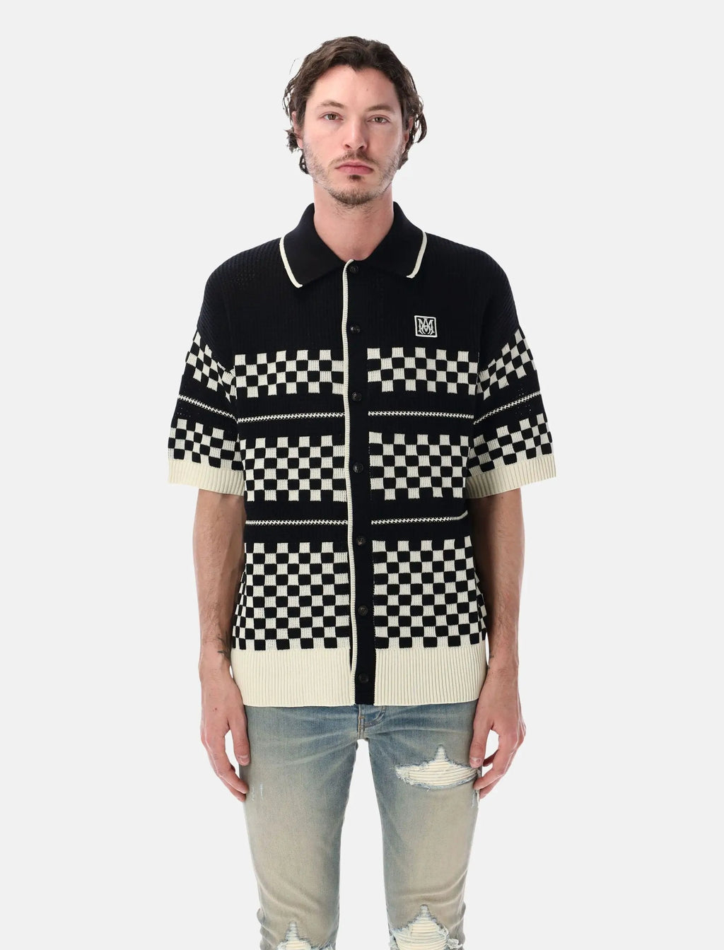 Checkered Mesh Wool Shirt Amiri оригінал – Купити в Україні – боковий вид