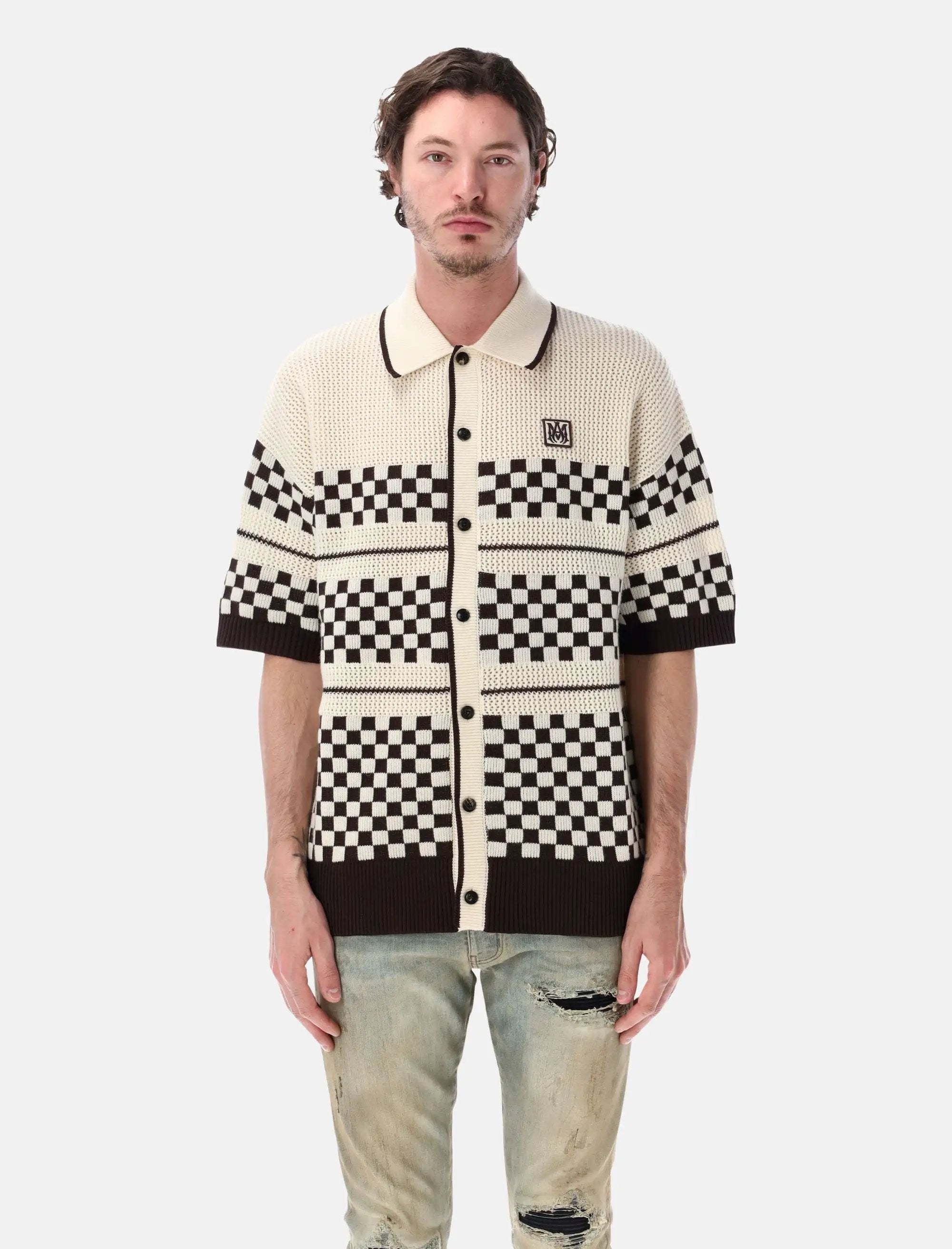 Checkered Mesh Wool Shirt Amiri оригінал – Купити в Україні – боковий вид