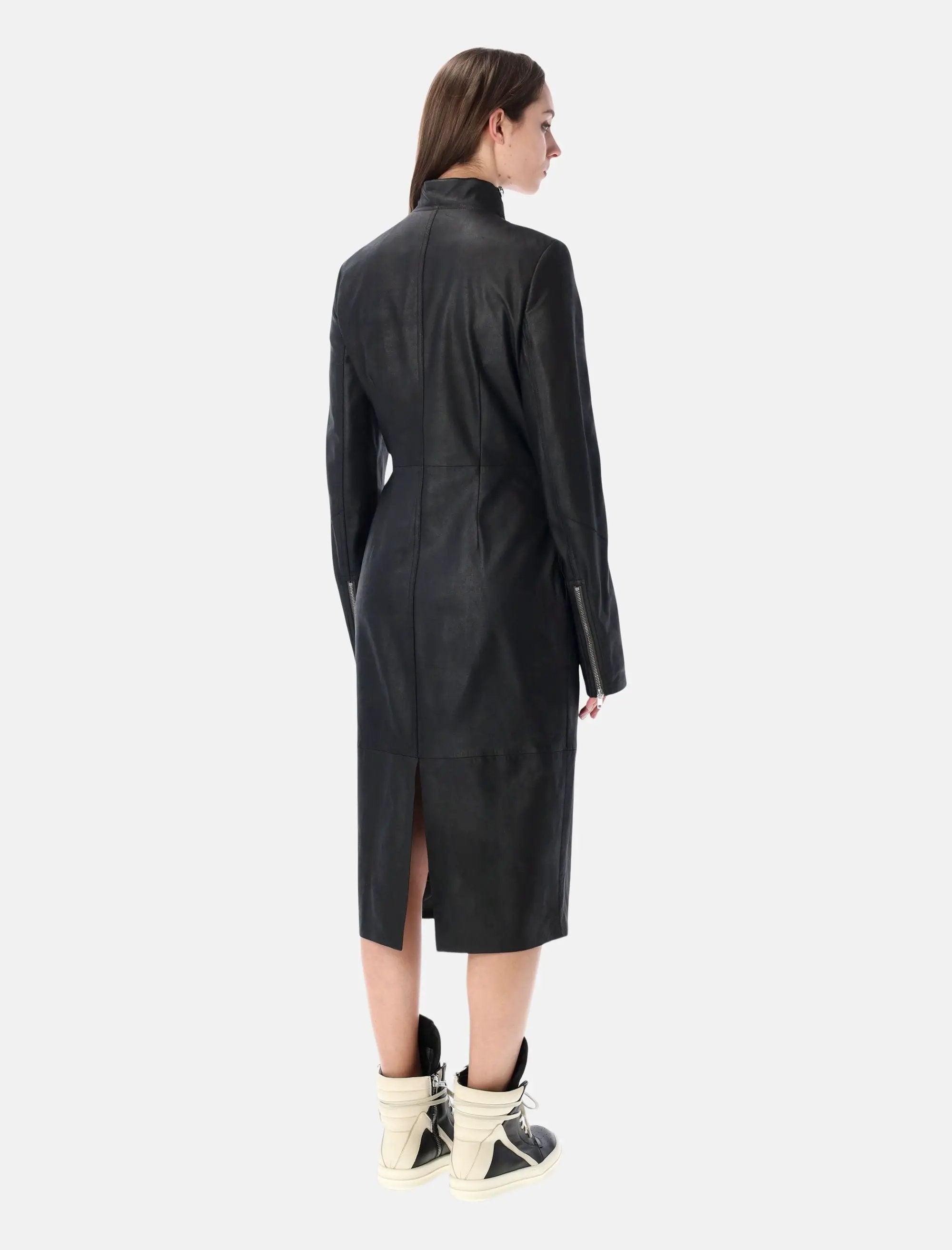 Gary Matte Black Leather Coat Rick owens – Гарантія оригінальності – вид ззаду