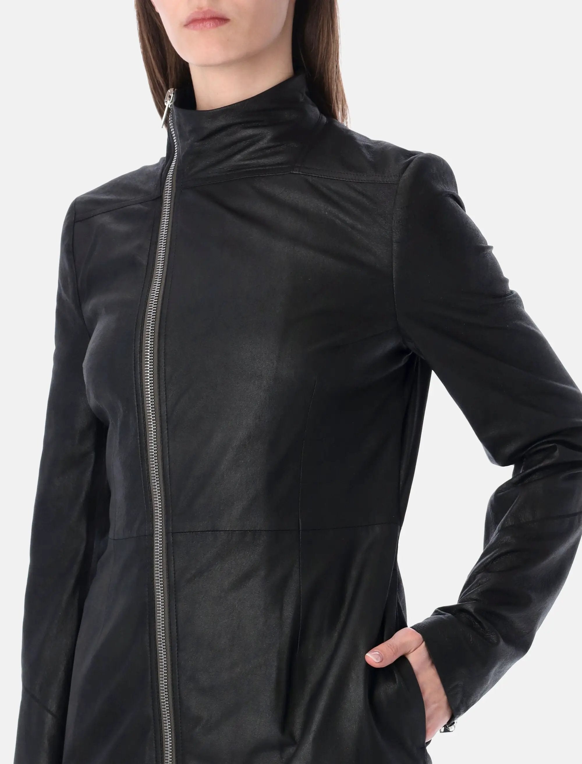 Gary Matte Black Leather Coat Rick owens – Гарантія оригінальності – детальний вид