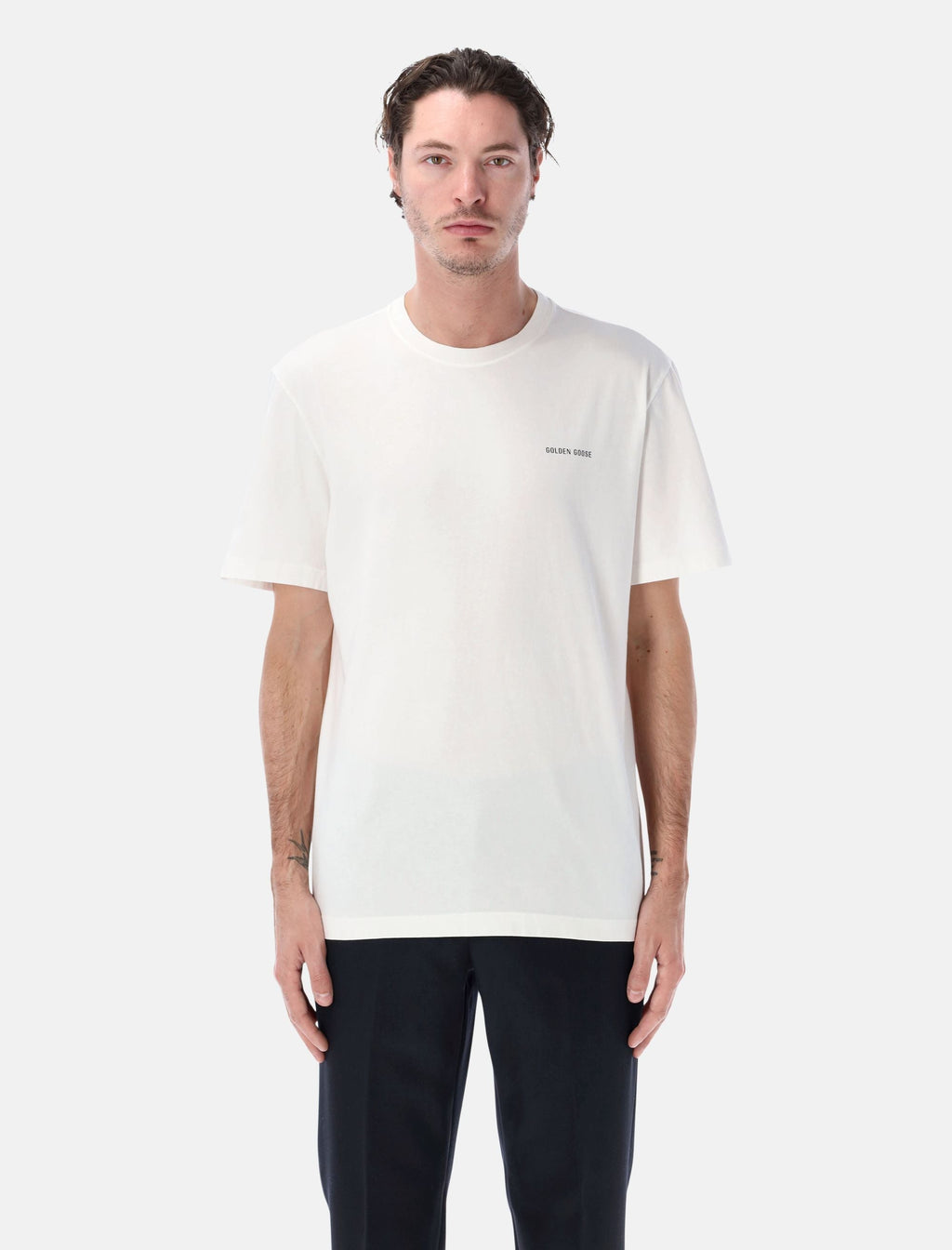 Vintage White Cotton Logo T Shirt Golden goose оригінал – Купити в Україні – боковий вид
