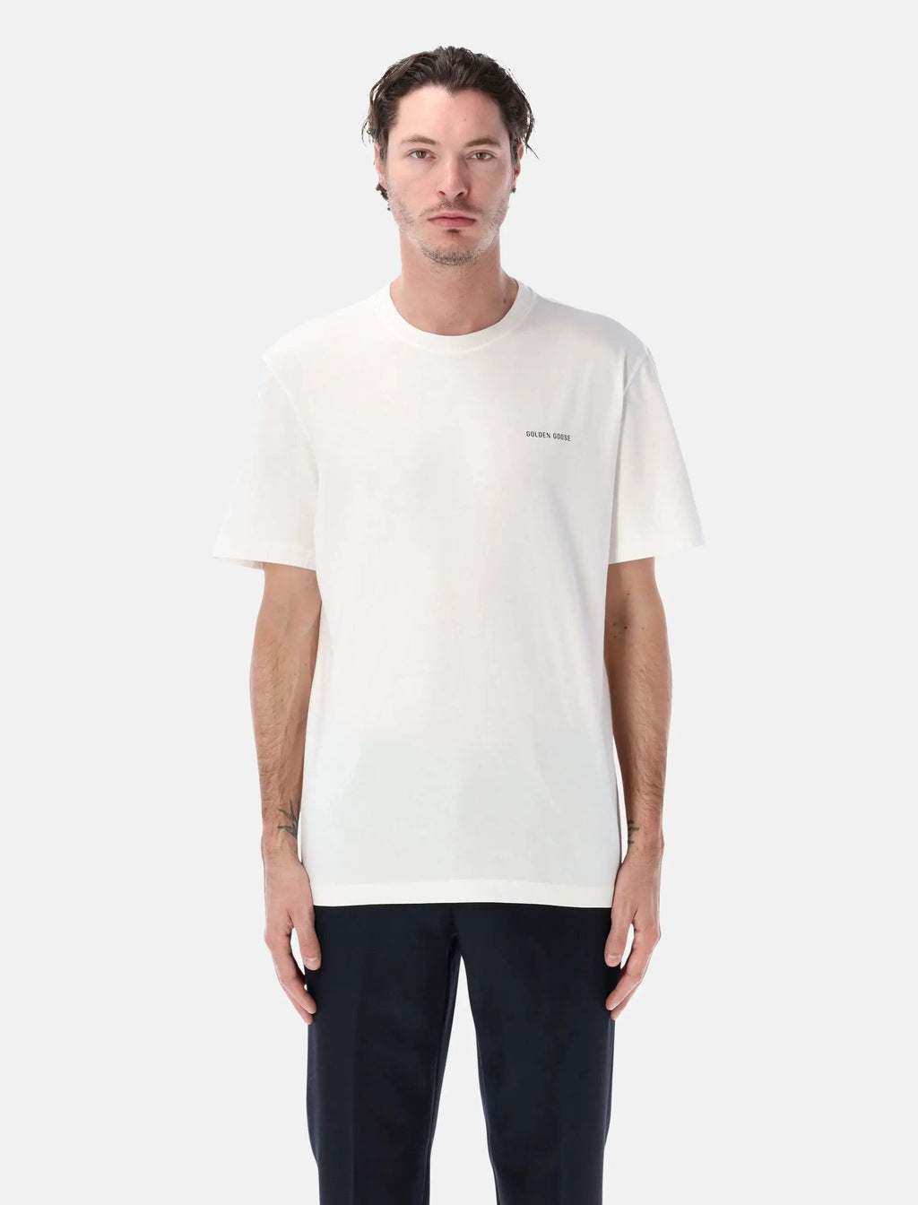 Vintage White Cotton Logo T Shirt Golden goose оригінал – Купити в Україні – боковий вид
