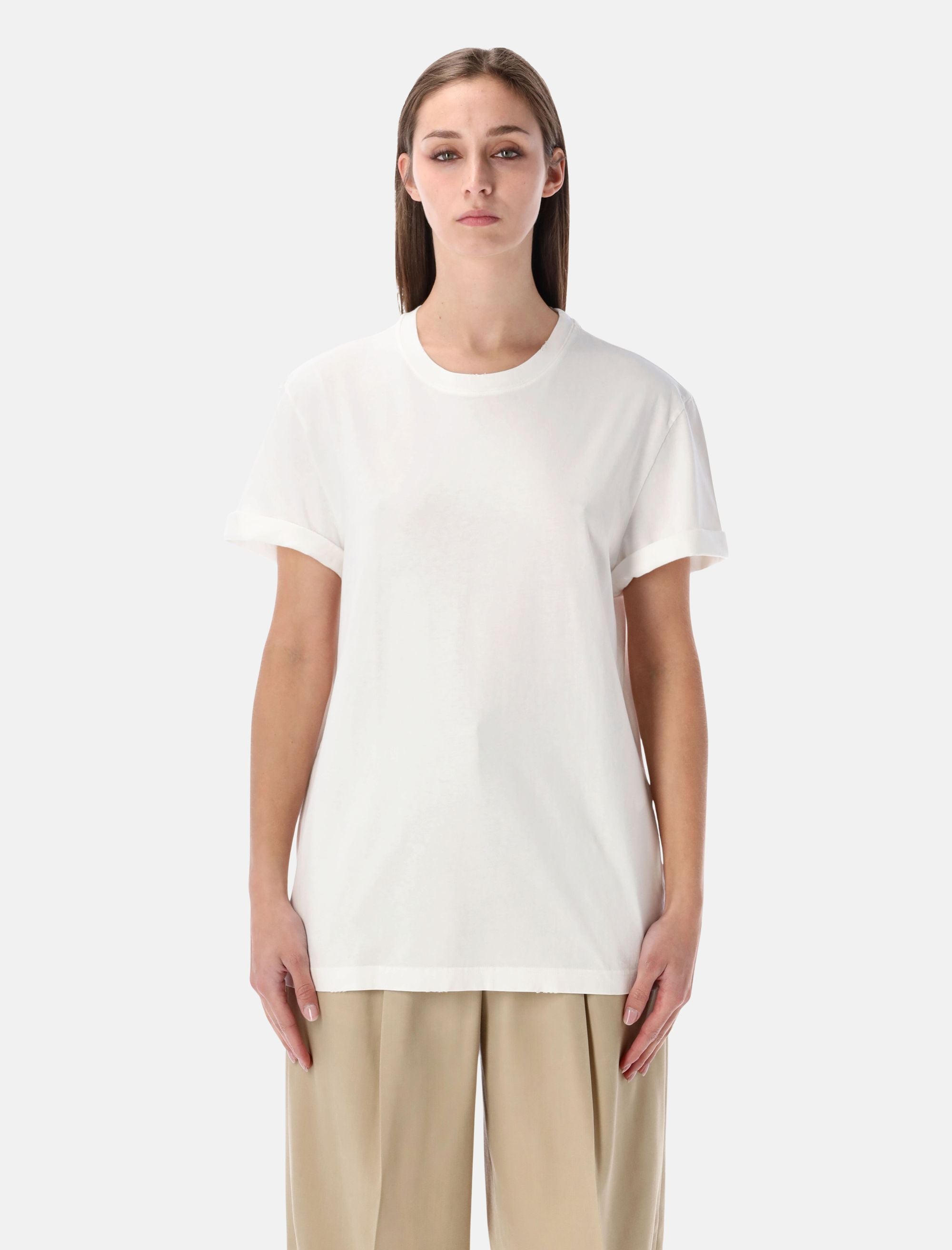 White Distressed Cotton T Shirt Golden goose оригінал – Купити в Україні – боковий вид