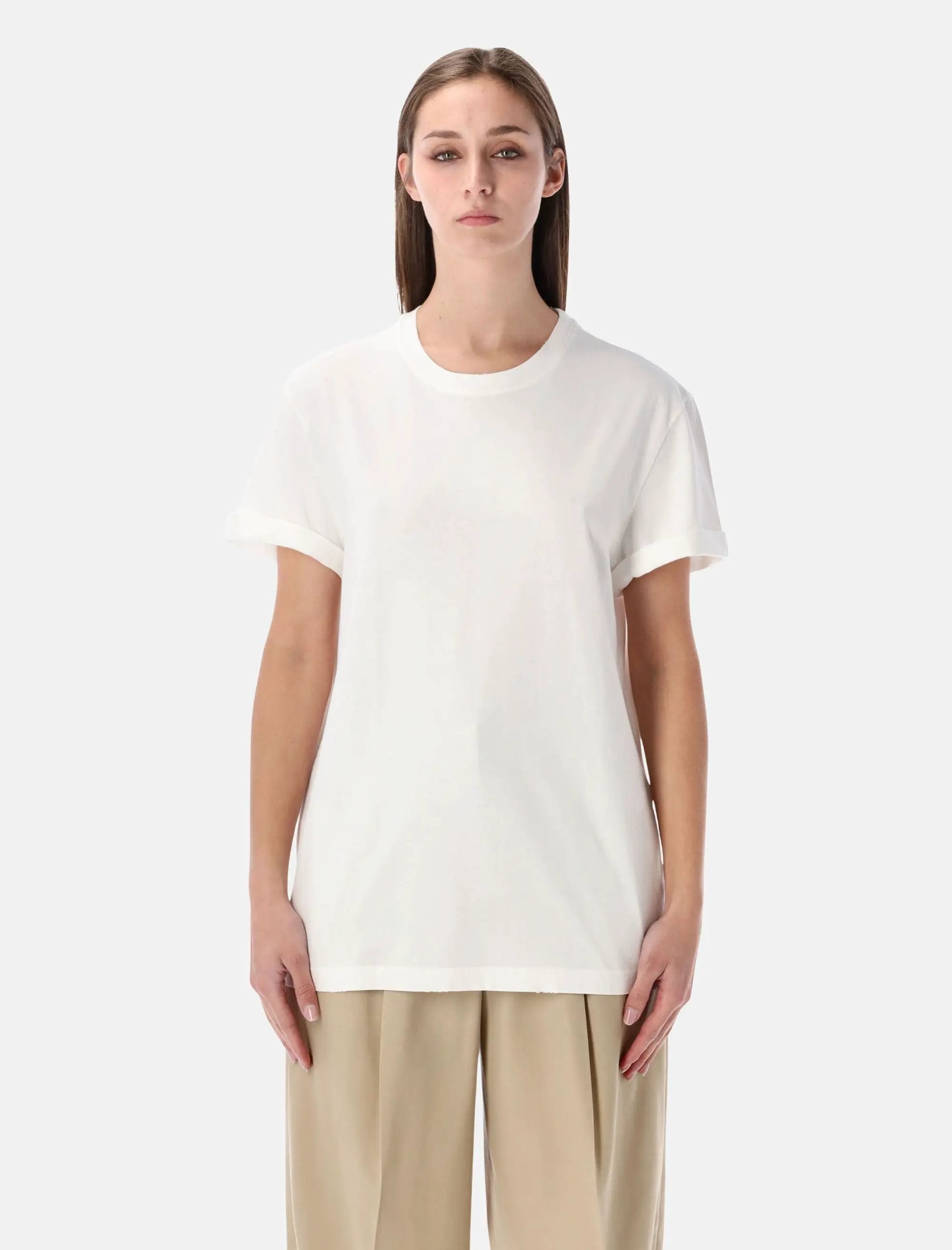 White Distressed Cotton T Shirt Golden goose оригінал – Купити в Україні – боковий вид