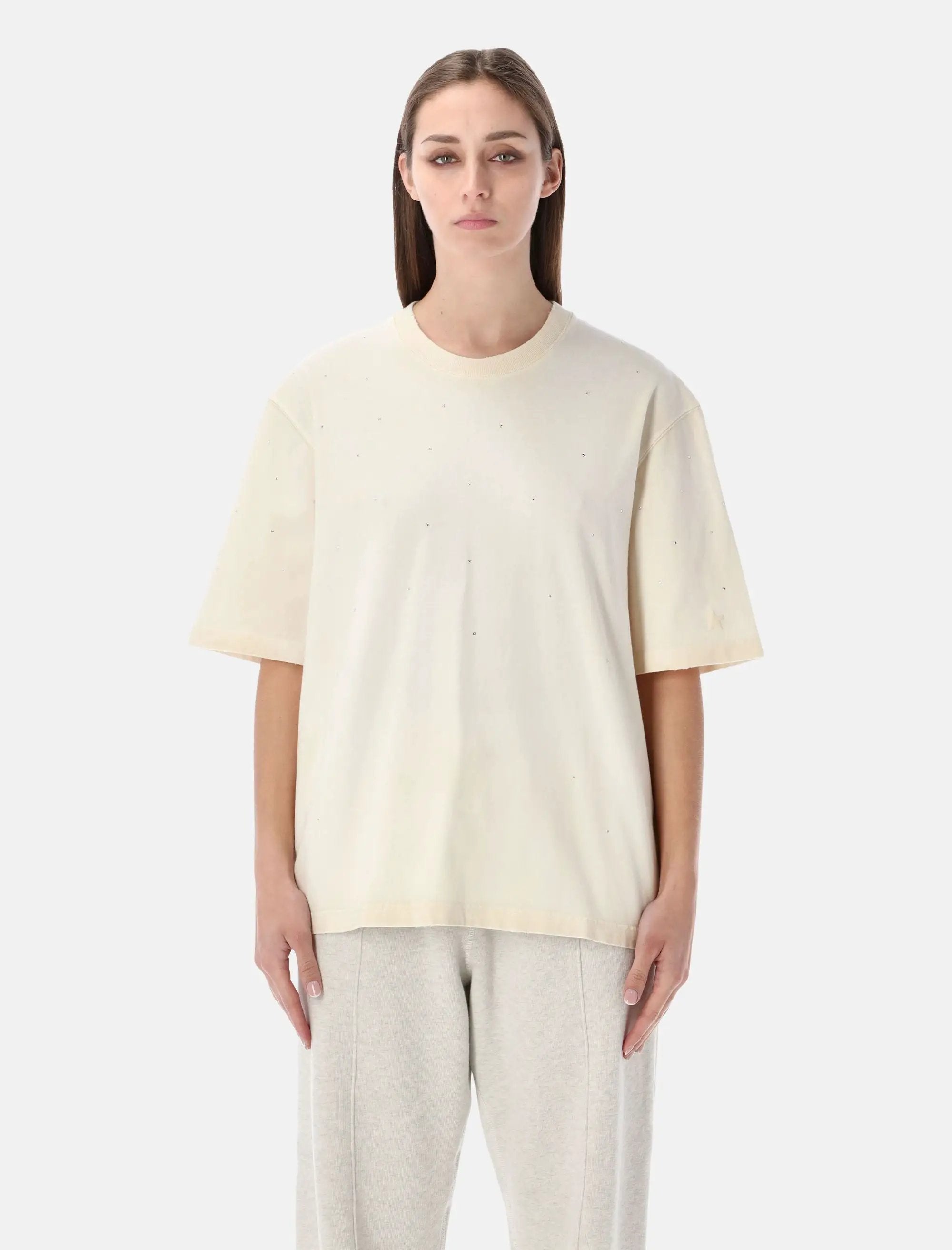 Crystal Embellished Cotton T Shirt Golden goose – Гарантія оригінальності – боковий вид