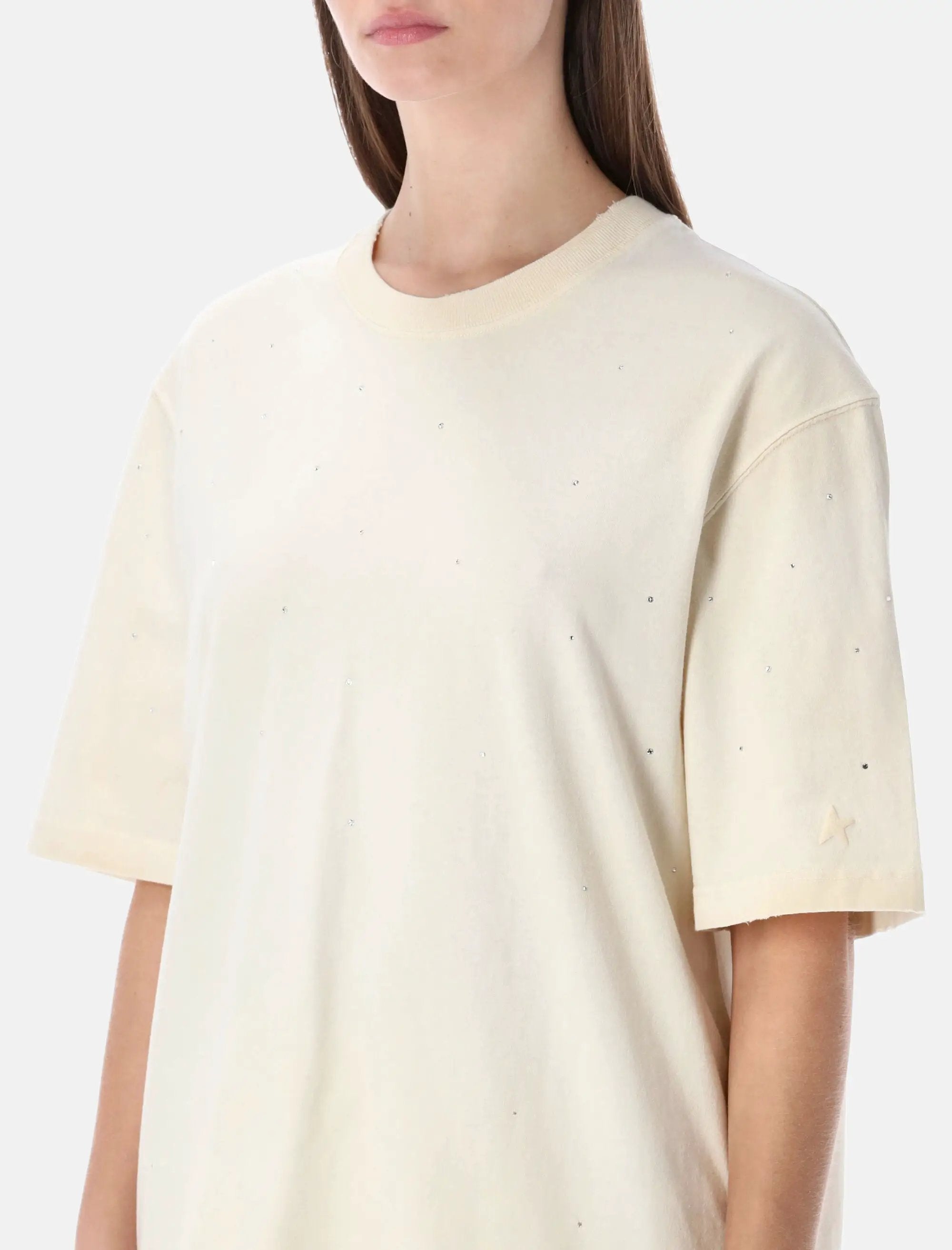Crystal Embellished Cotton T Shirt Golden goose – Гарантія оригінальності – детальний вид