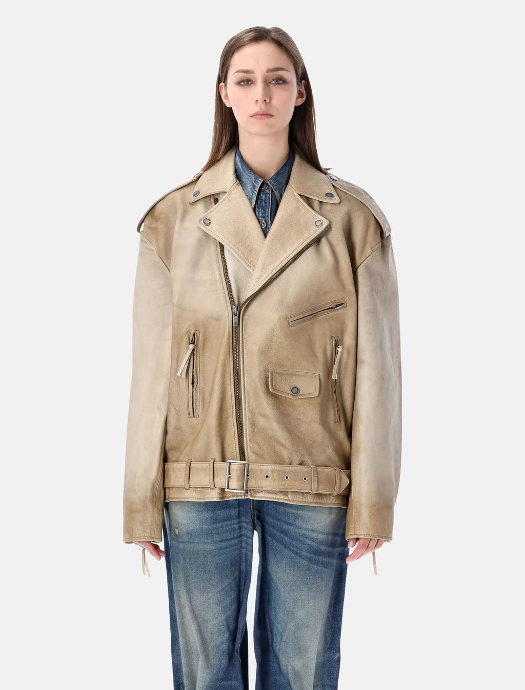 Оригінальна Biker Jacket Brushed Leather Beige Golden goose – боковий вид