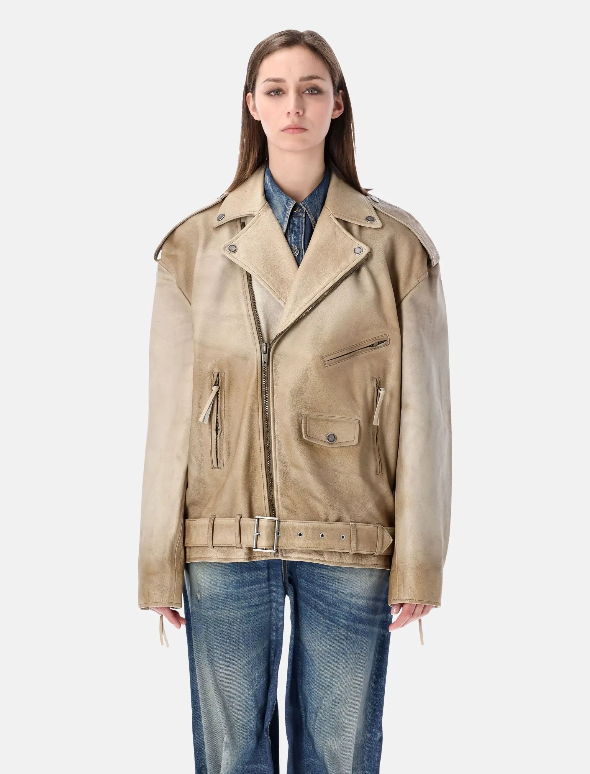 Оригінальна Biker Jacket Brushed Leather Beige Golden goose – боковий вид