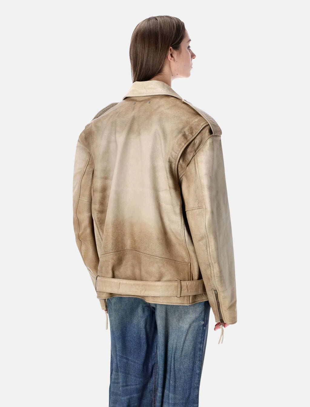 Оригінальна Biker Jacket Brushed Leather Beige Golden goose – вид ззаду