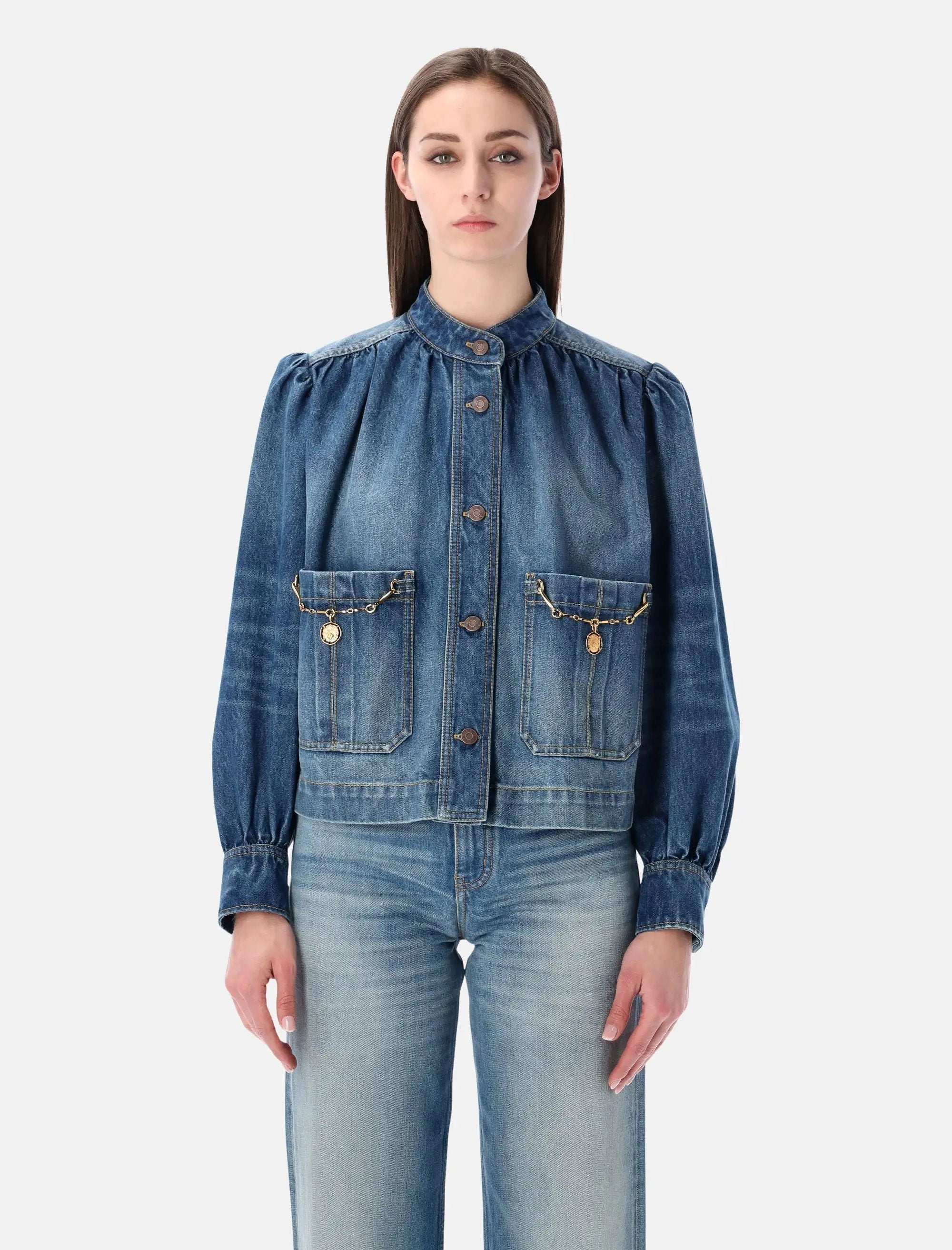 High Neck Gathered Denim Jacket Chloe – Гарантія оригінальності – боковий вид