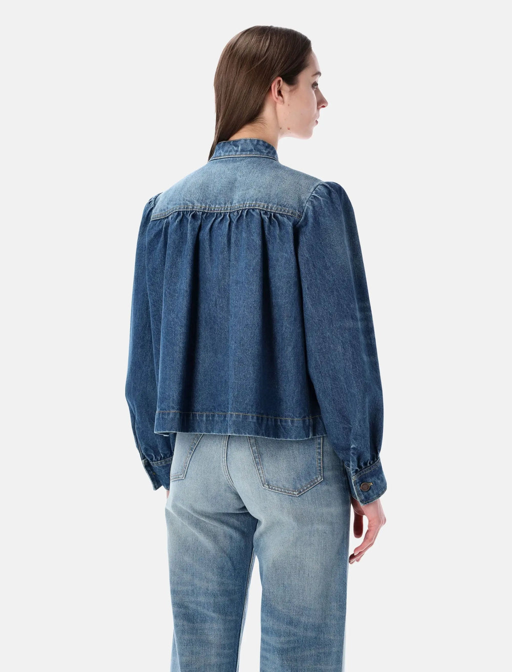 High Neck Gathered Denim Jacket Chloe – Гарантія оригінальності – вид ззаду