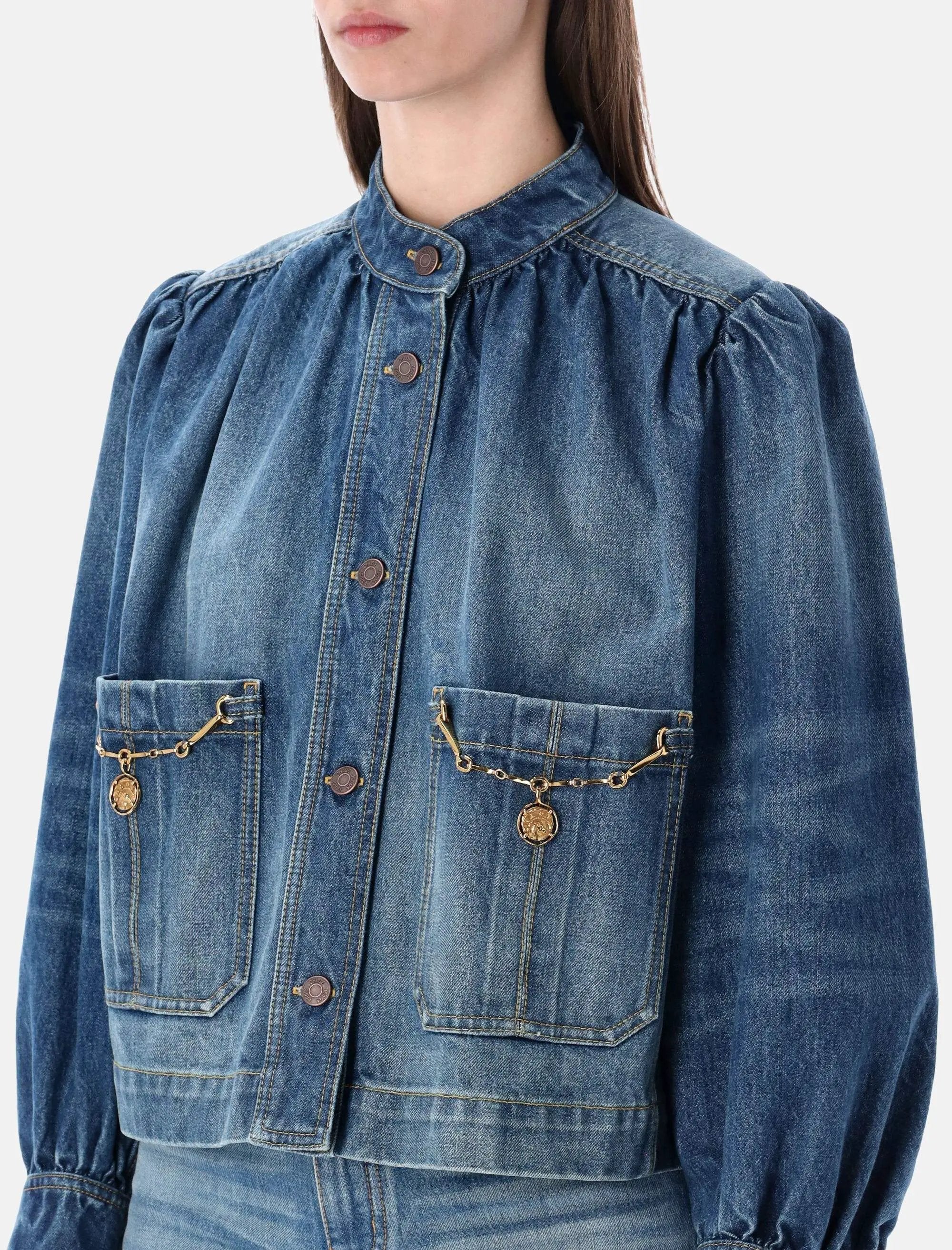 High Neck Gathered Denim Jacket Chloe – Гарантія оригінальності – детальний вид