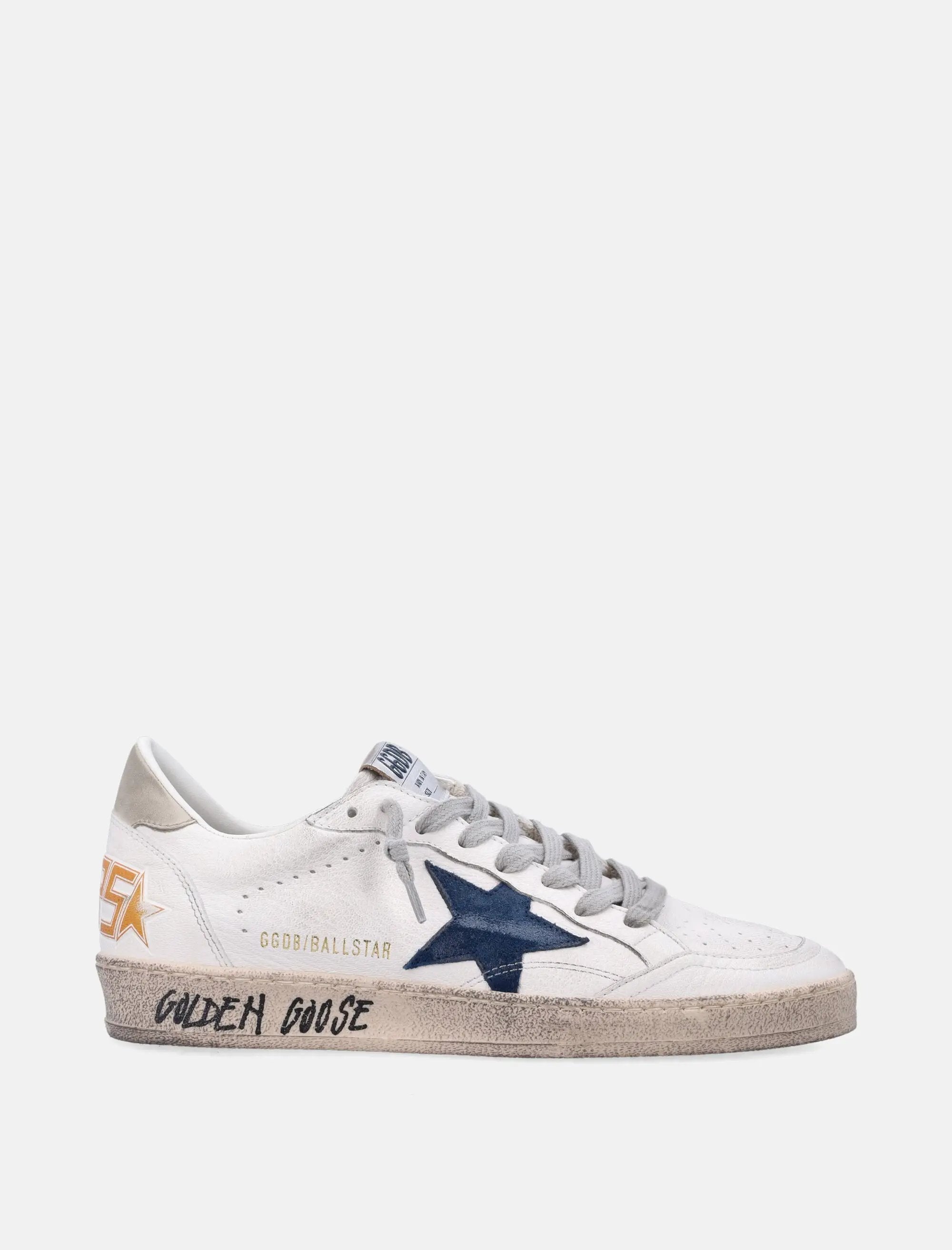 Ball Star White Leather Sneakers With Blue Star Golden goose оригінал – Купити в Україні – боковий вид