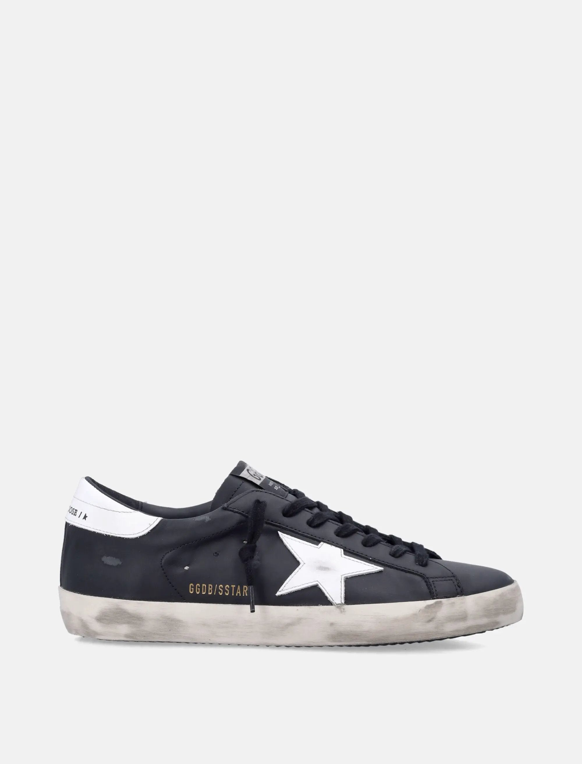 Super Star Black Leather Sneakers With White Star Golden goose оригінал – Купити в Україні – боковий вид