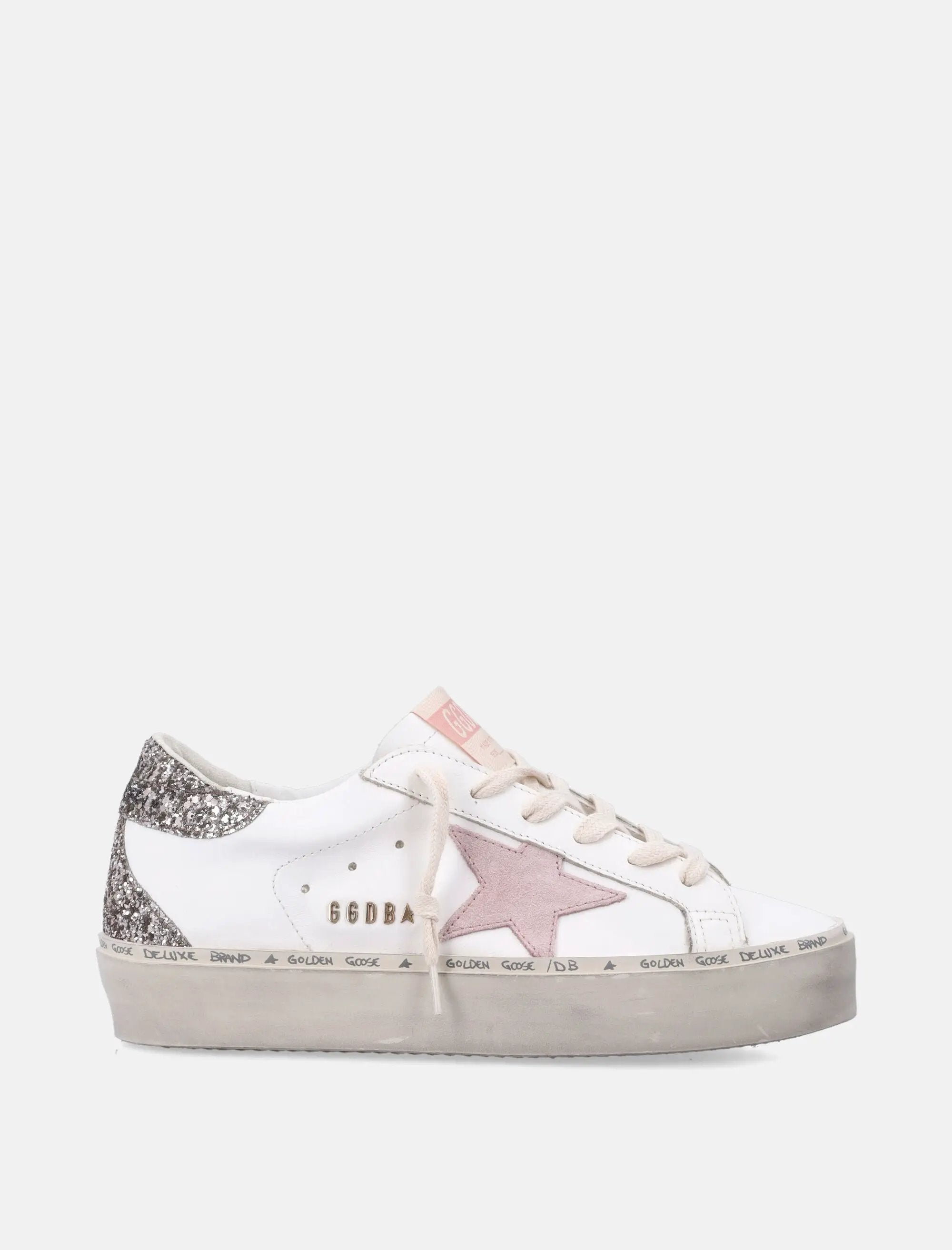 Оригінальна Hi Star White Pink Leather And Glitter Womas Sneakers Golden goose – боковий вид