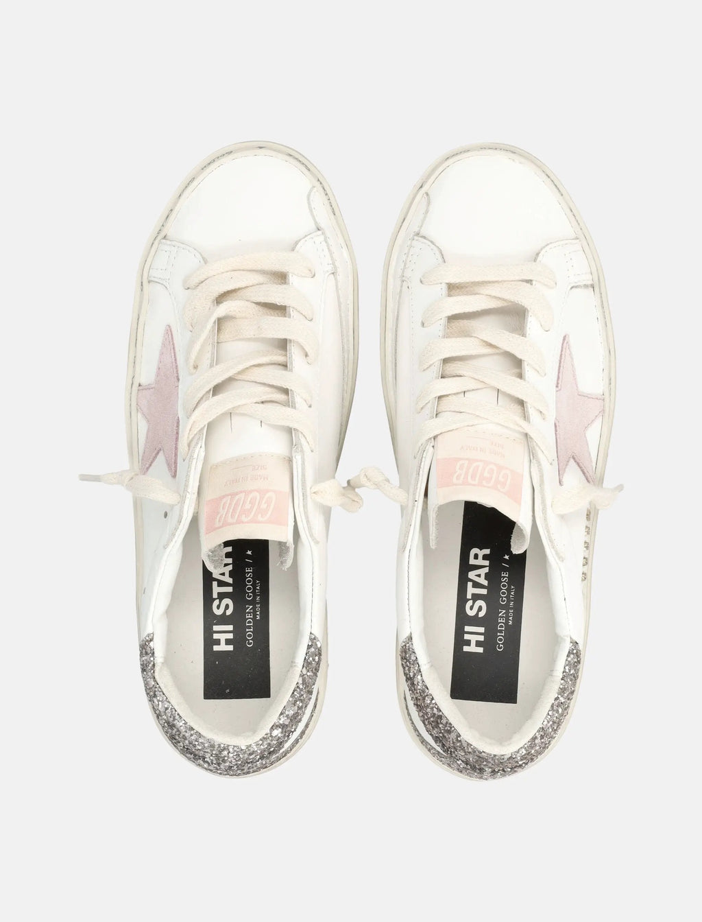 Оригінальна Hi Star White Pink Leather And Glitter Womas Sneakers Golden goose – вид ззаду
