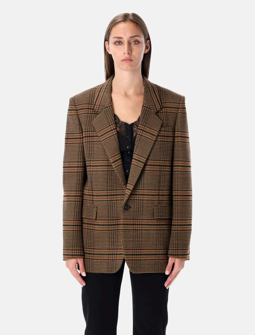 Оригінальна Brown Check Wool Single Breasted Blazer Saint laurent – боковий вид