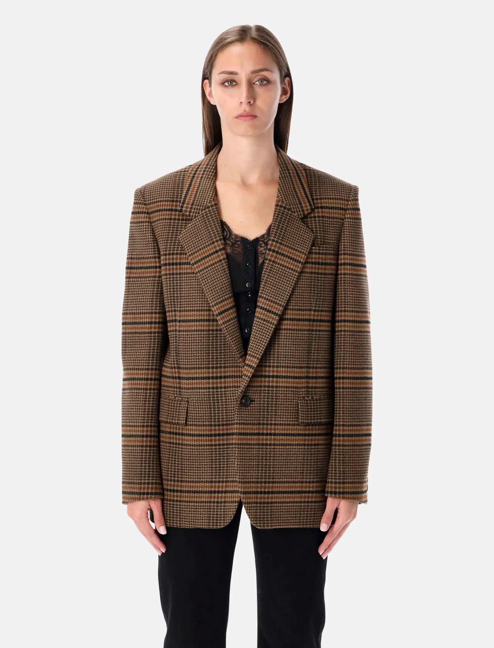 Оригінальна Brown Check Wool Single Breasted Blazer Saint laurent – боковий вид