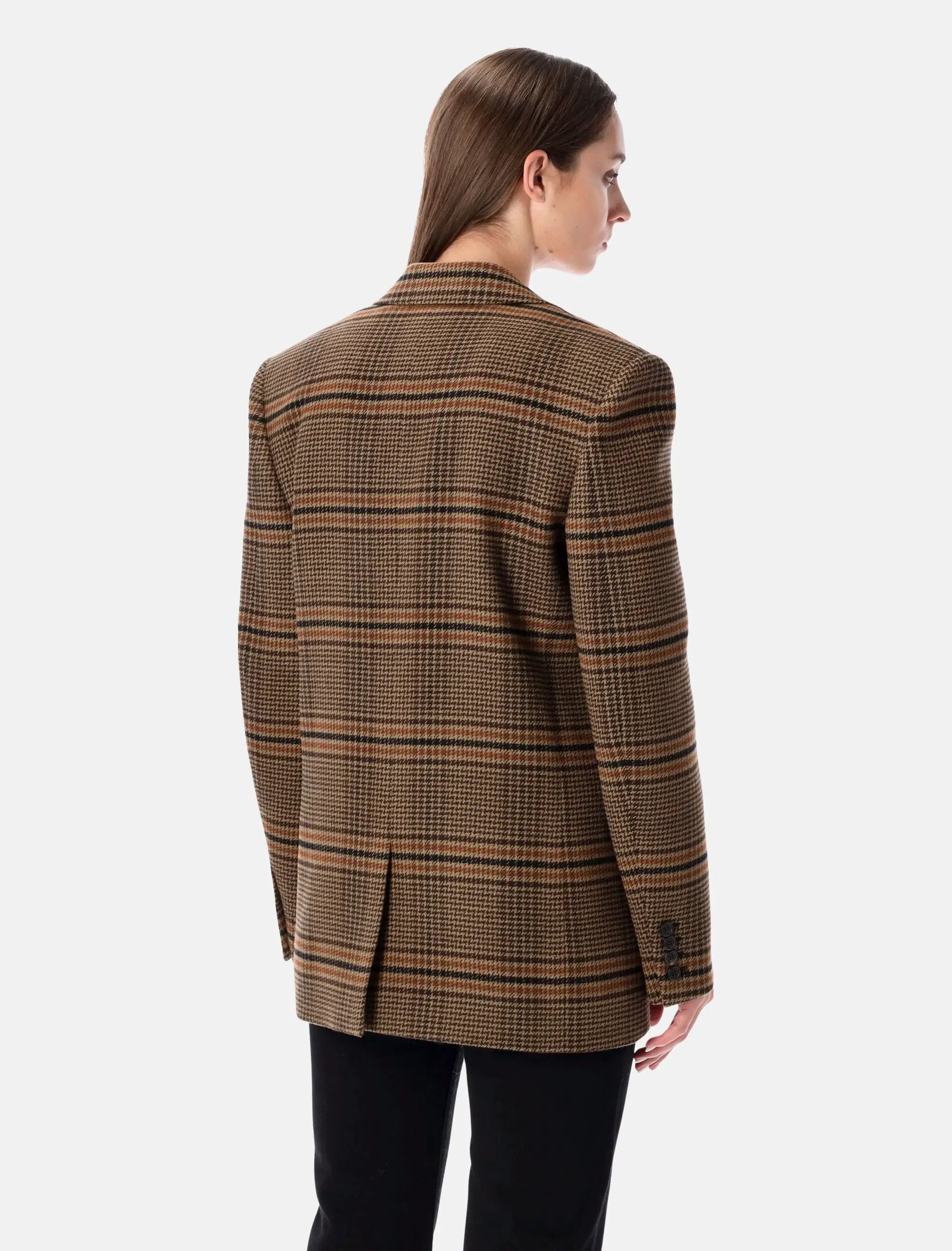 Оригінальна Brown Check Wool Single Breasted Blazer Saint laurent – вид ззаду