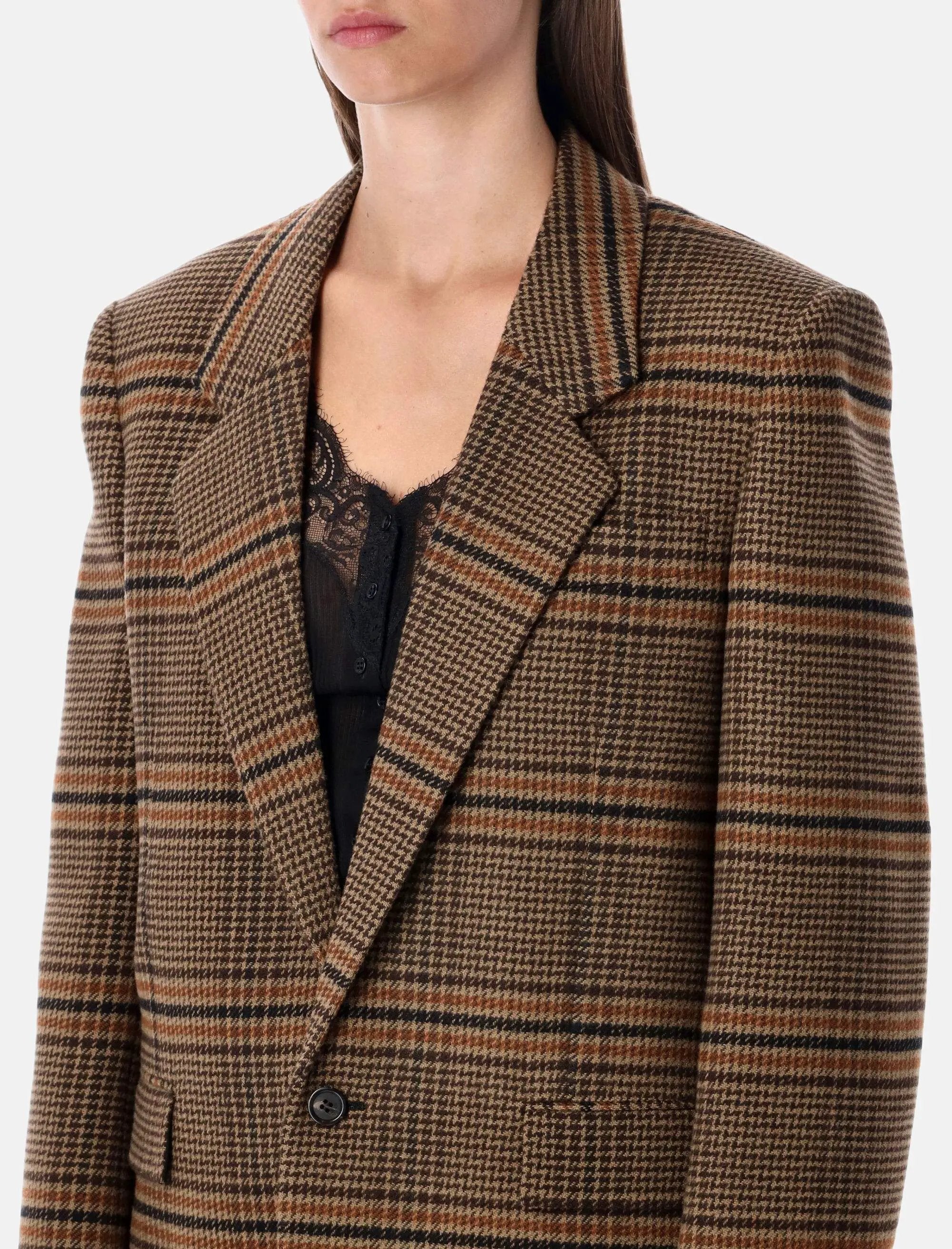 Оригінальна Brown Check Wool Single Breasted Blazer Saint laurent – детальний вид