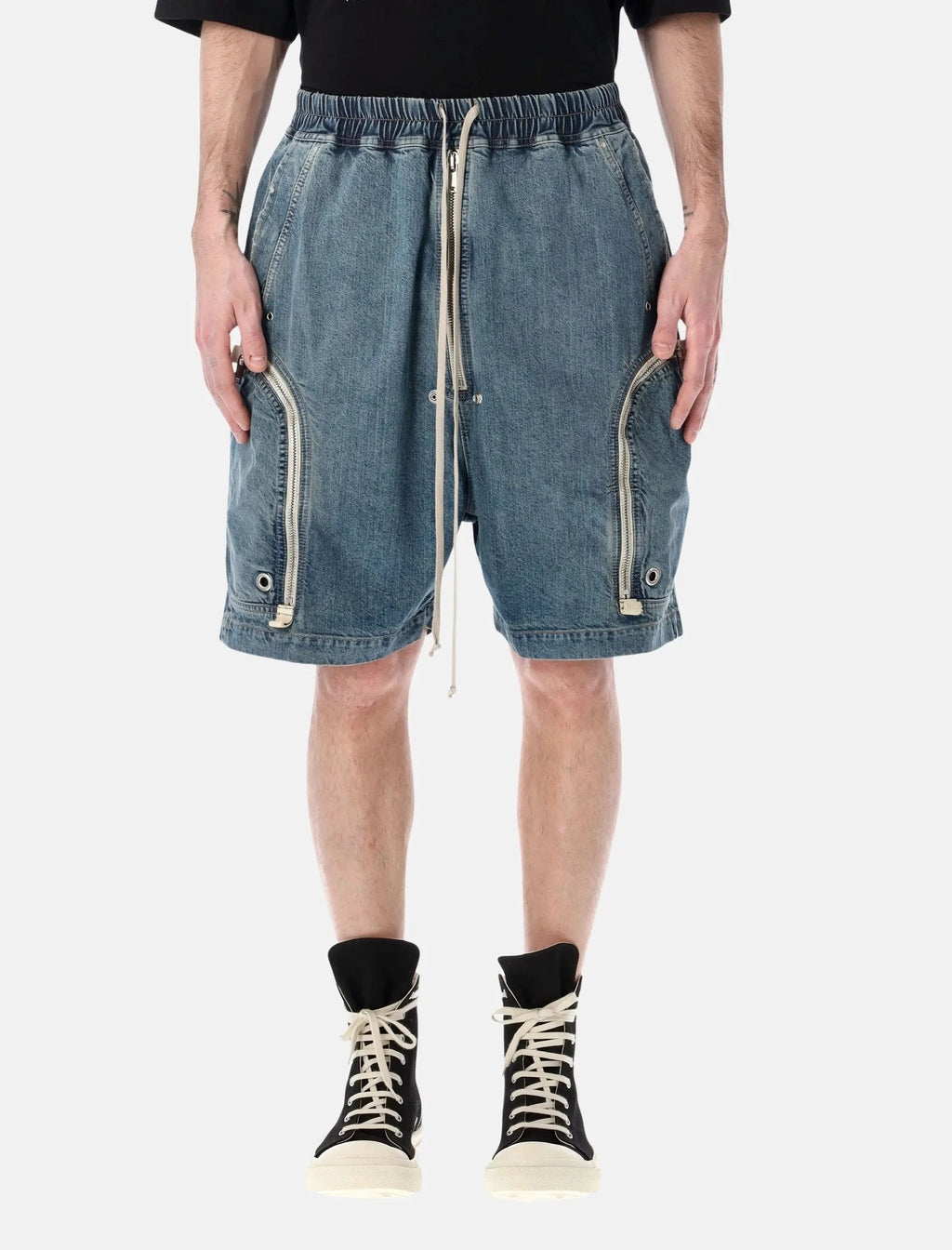 Indigo Denim Bauhaus Pods Cargo Shorts Rick owens – Гарантія оригінальності – боковий вид