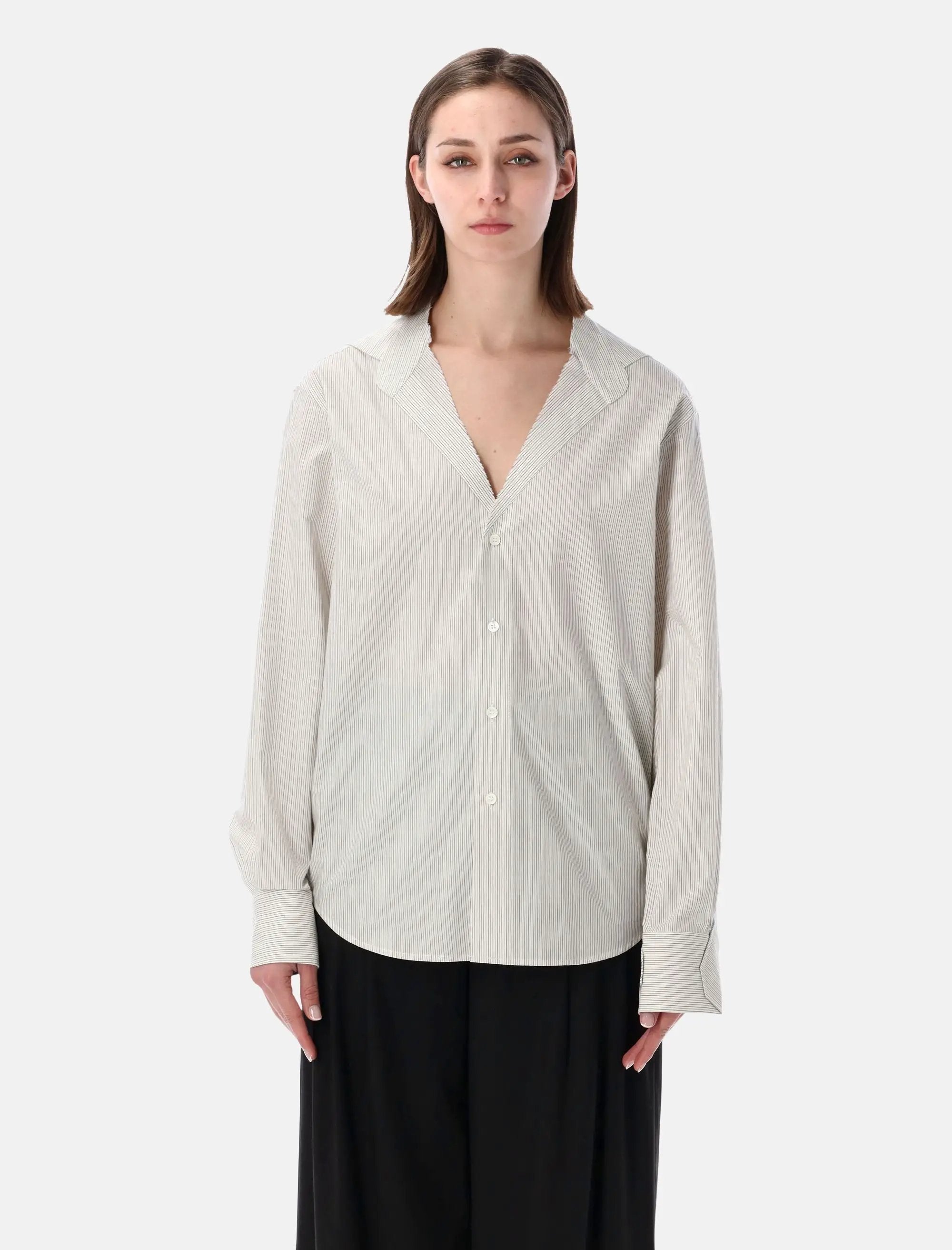 Striped Collarless Cotton Shirt Maison margiela оригінал – Купити в Україні – боковий вид