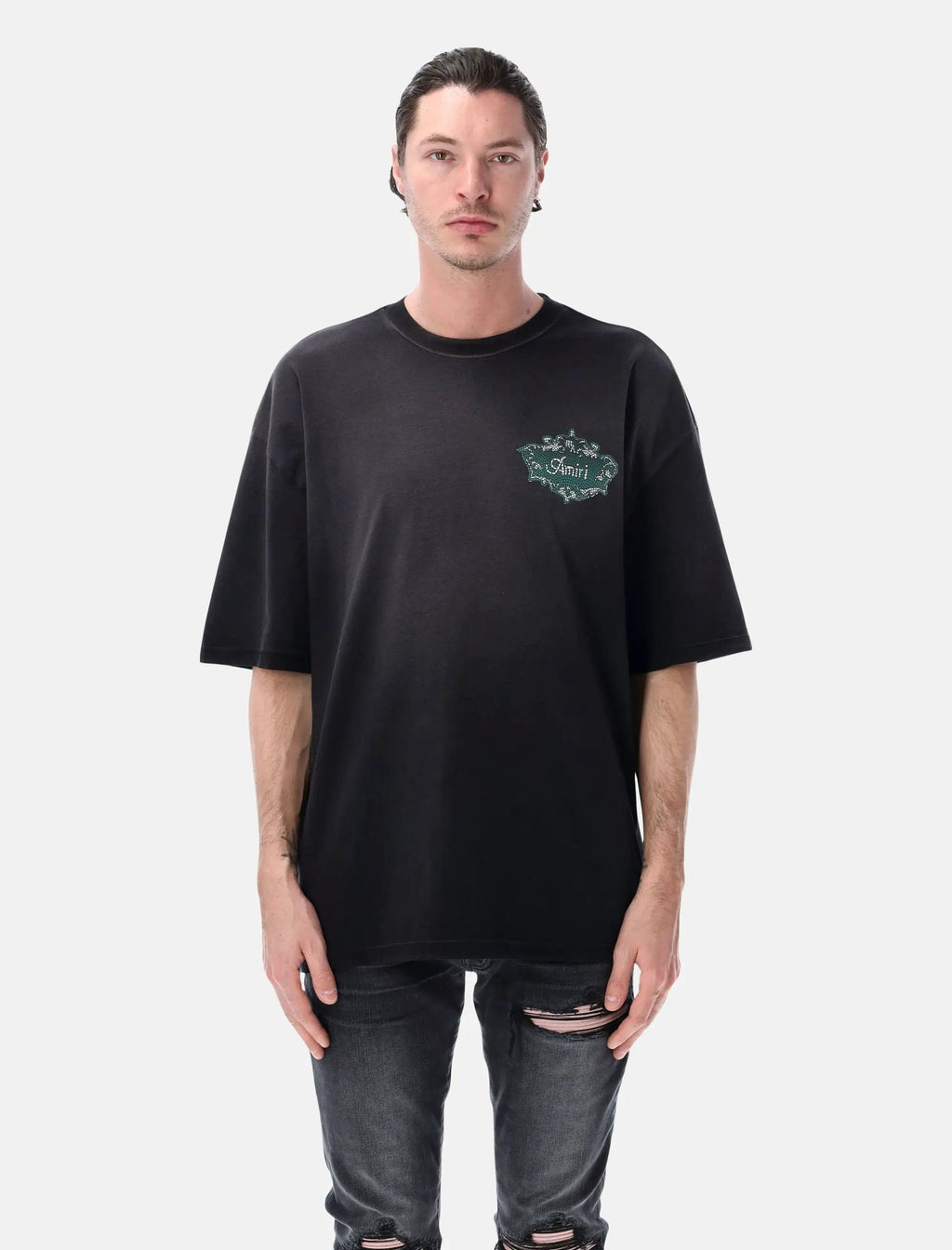 Black Chateau Crest Oversized Tee Amiri – Гарантія оригінальності – боковий вид