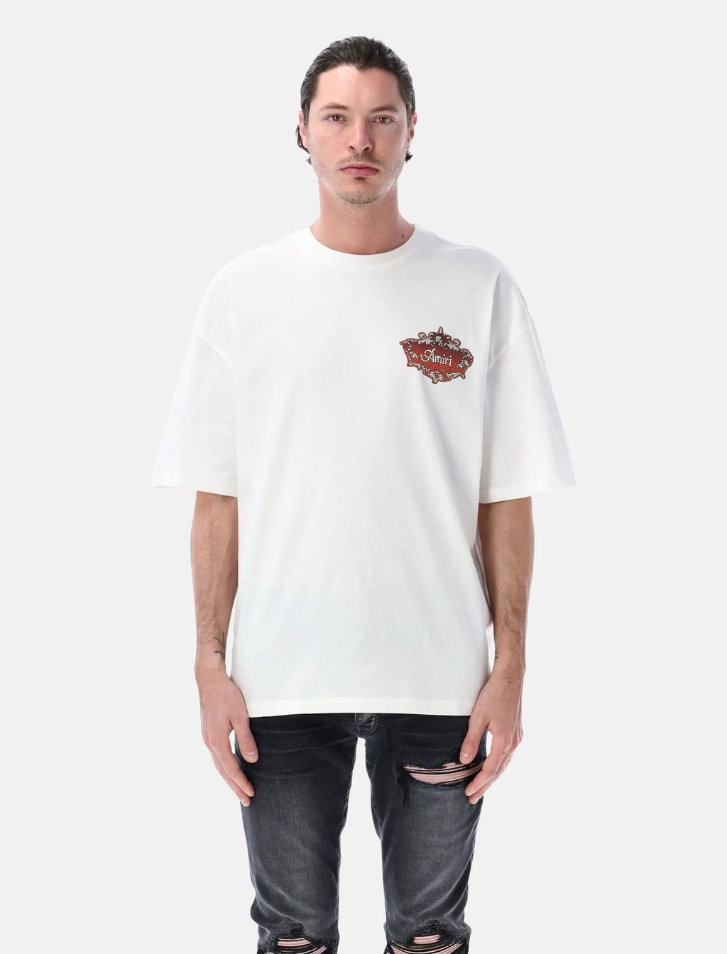 White Chateau Crest Oversized Tee Amiri – Гарантія оригінальності – боковий вид