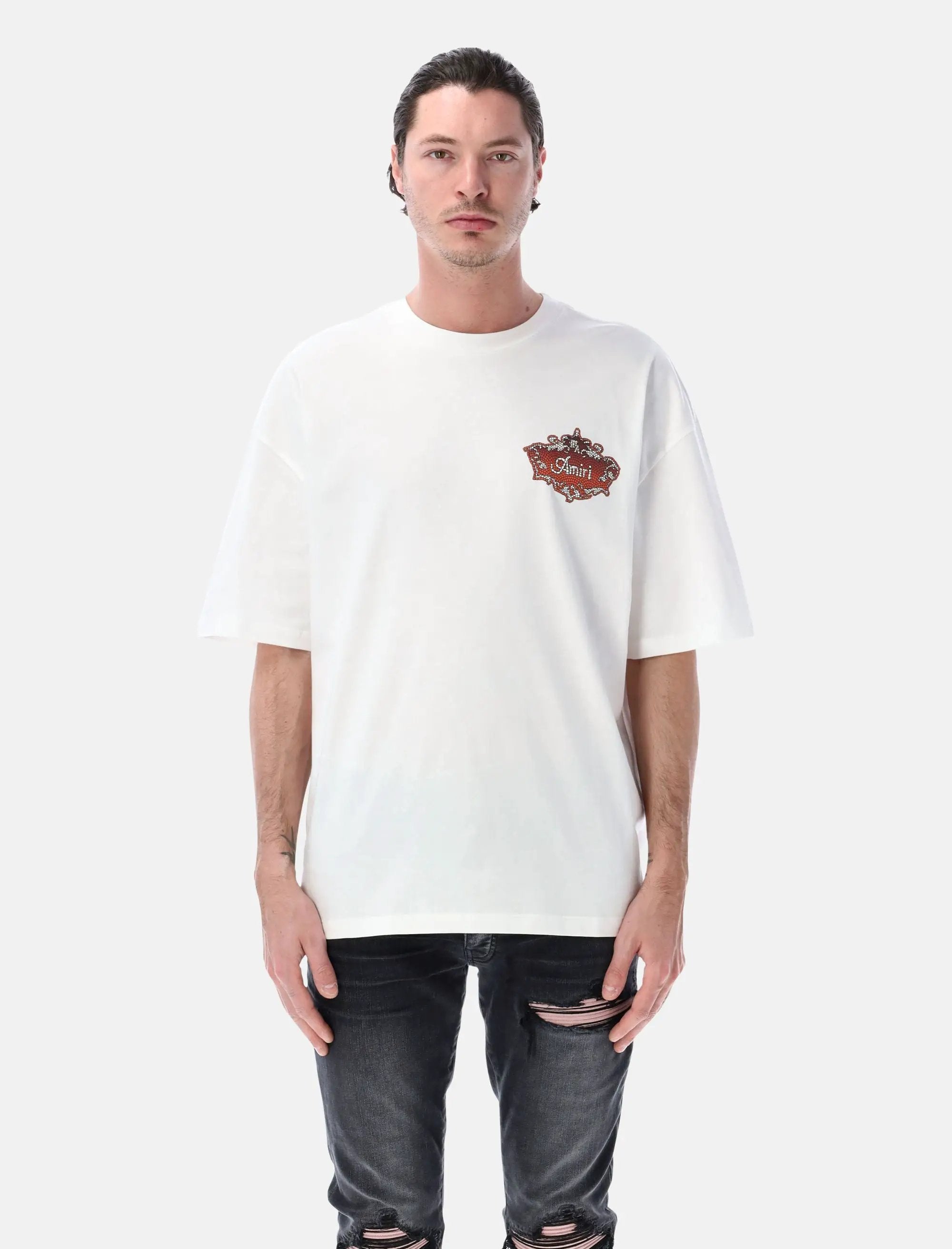 White Chateau Crest Oversized Tee Amiri – Гарантія оригінальності – боковий вид