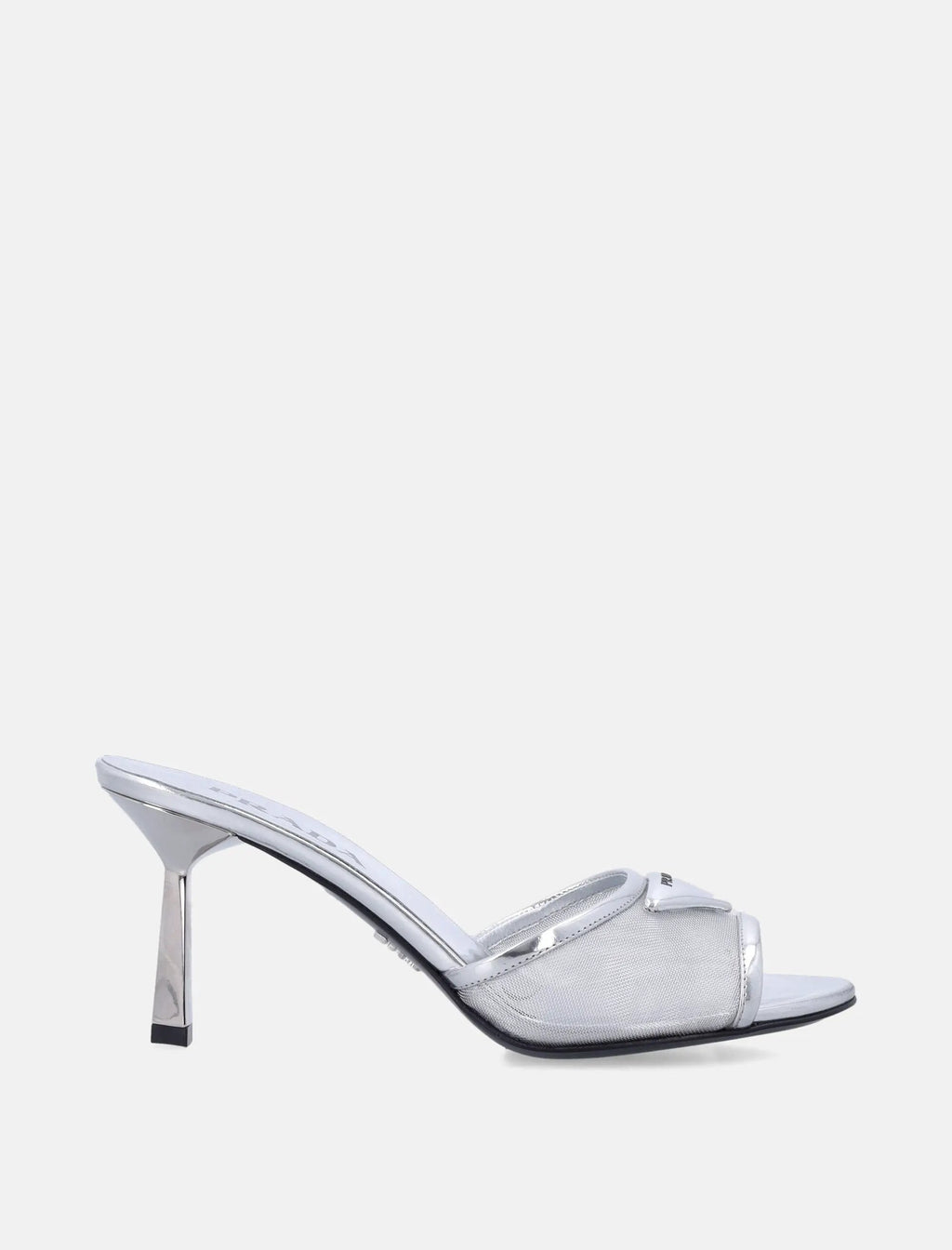 Silver Mesh And Metallic Leather Mules Prada – Гарантія оригінальності – боковий вид