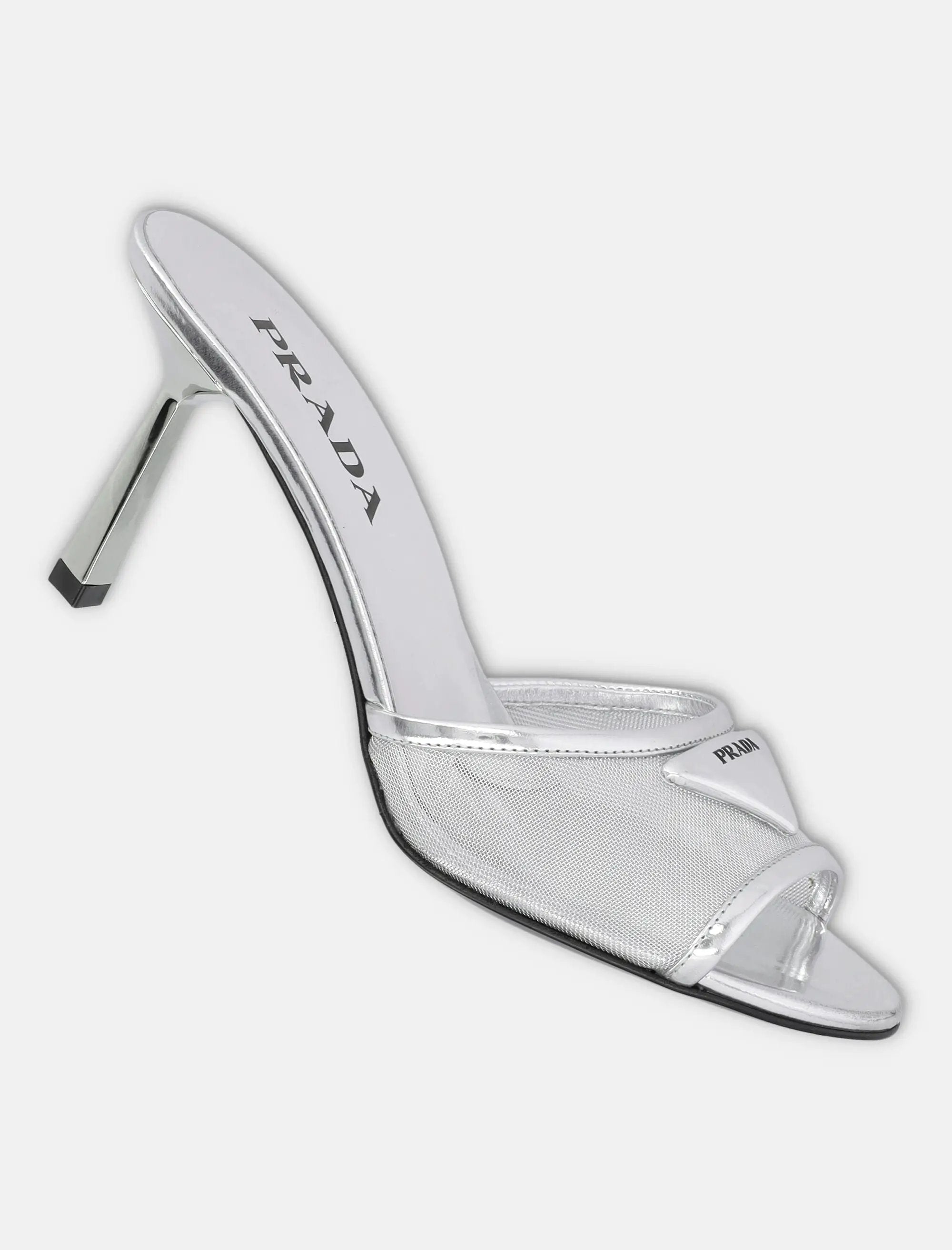 Silver Mesh And Metallic Leather Mules Prada – Гарантія оригінальності – детальний вид