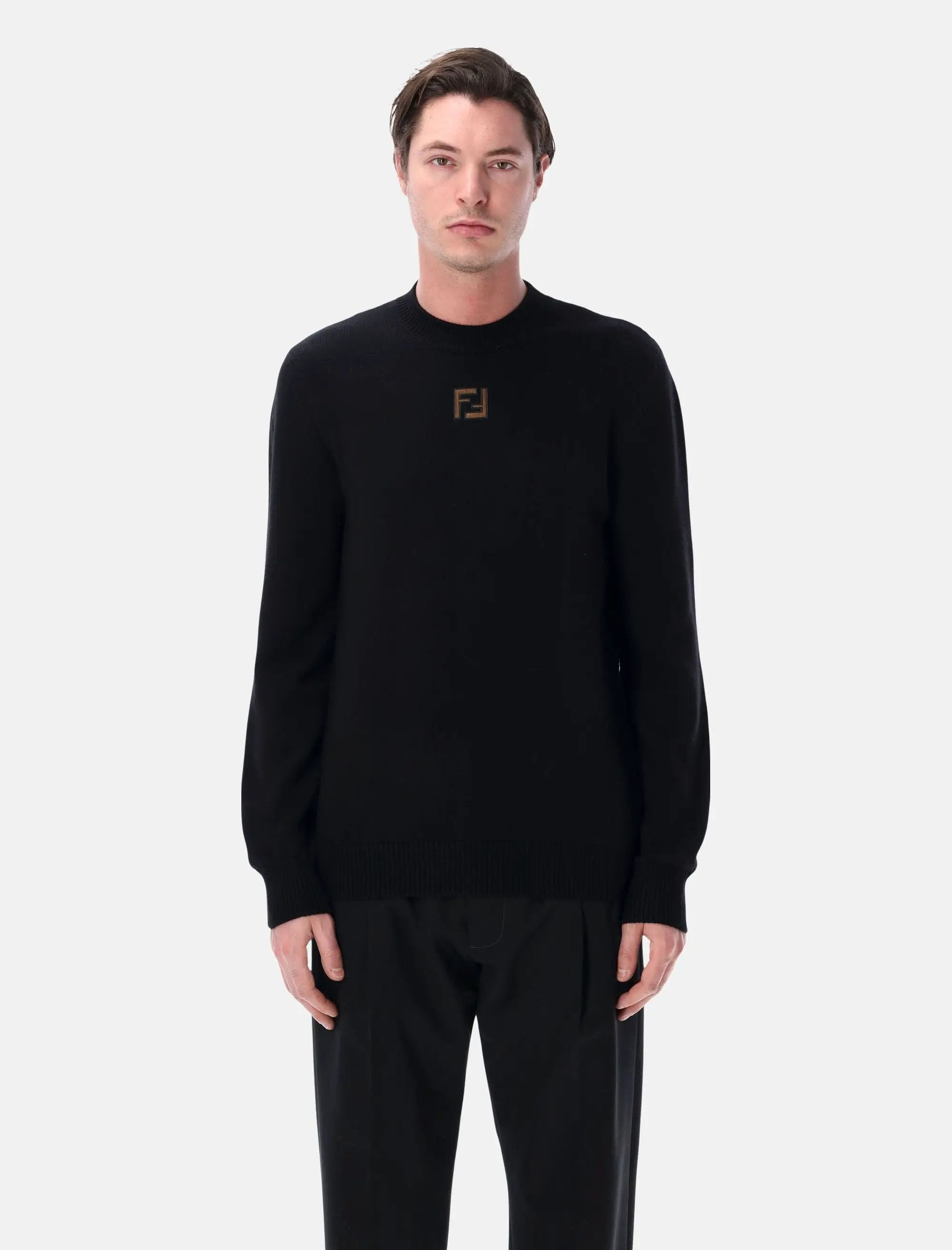 Crewneck Sweater Ff Logo Black Fendi – Гарантія оригінальності – боковий вид