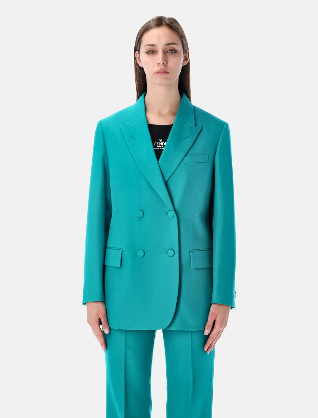 Turquoise Wool Double Breasted Blazer Fendi оригінал – Купити в Україні – боковий вид