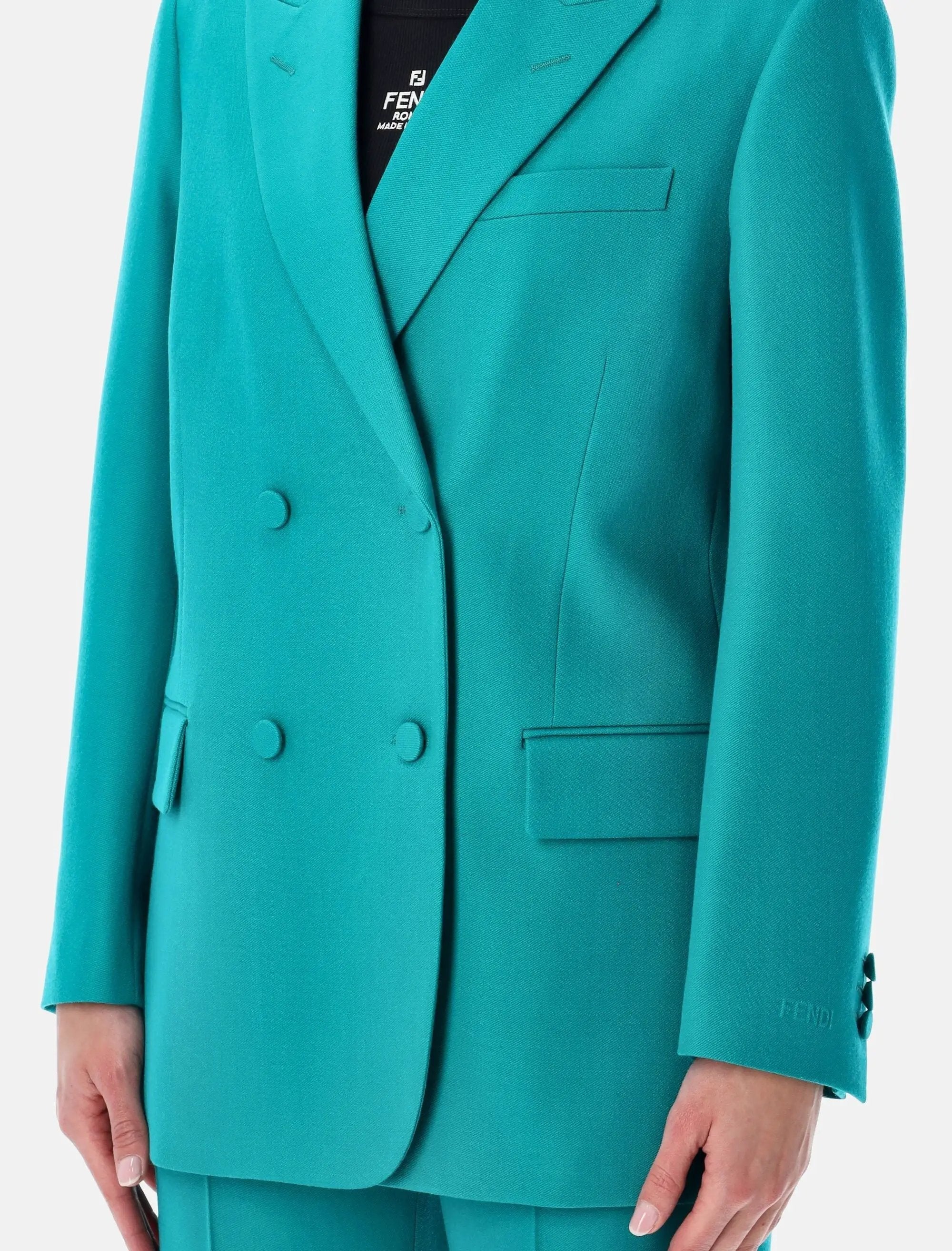 Turquoise Wool Double Breasted Blazer Fendi оригінал – Купити в Україні – детальний вид