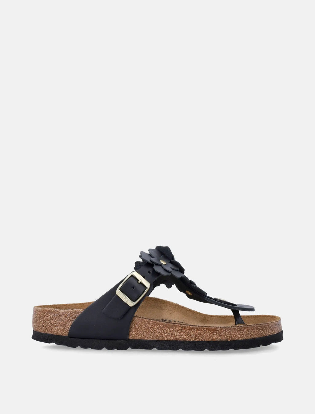 Оригінальна Birkestock Gizeh Black Leather Flower Sandals Birkenstock – боковий вид