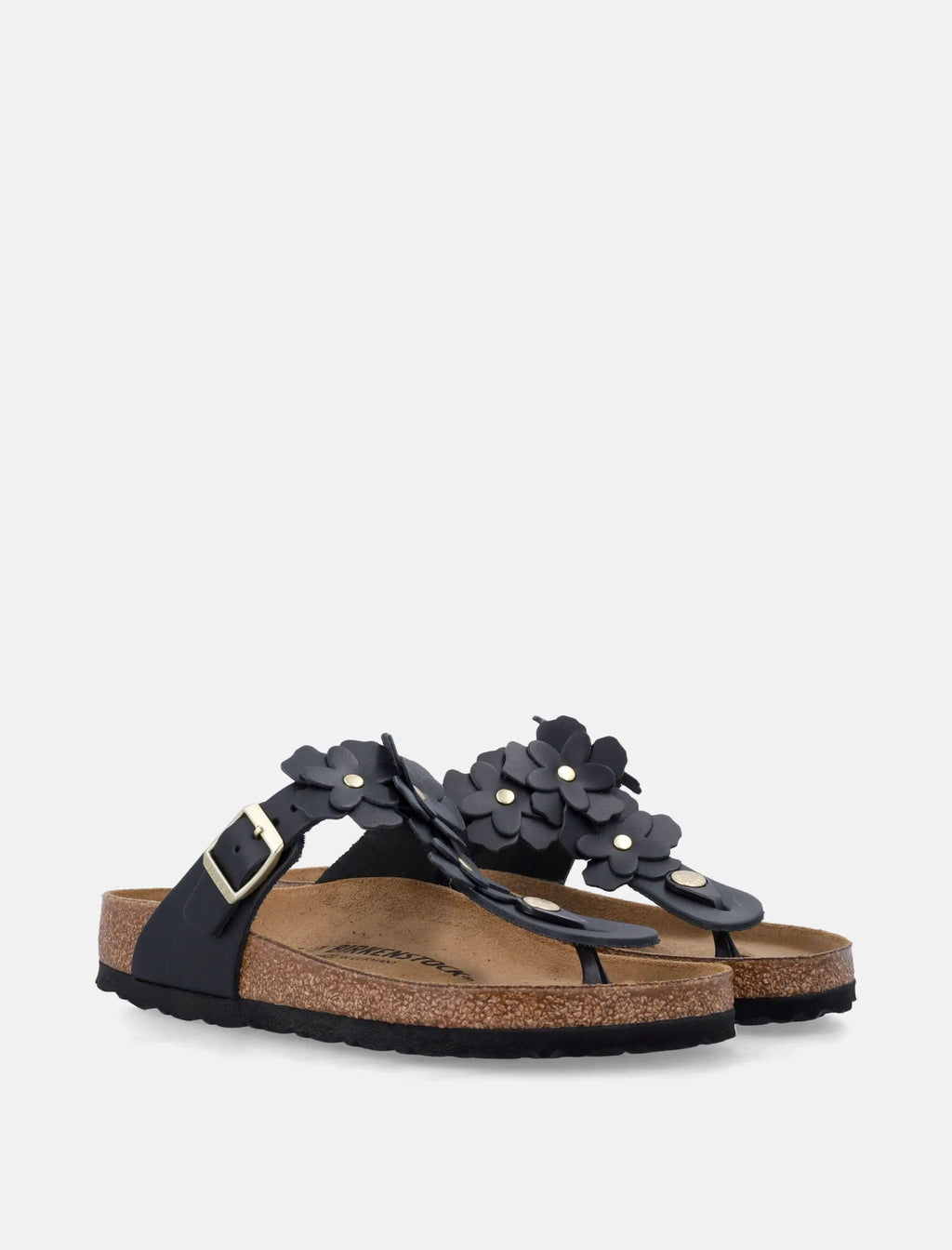Оригінальна Birkestock Gizeh Black Leather Flower Sandals Birkenstock – вид ззаду