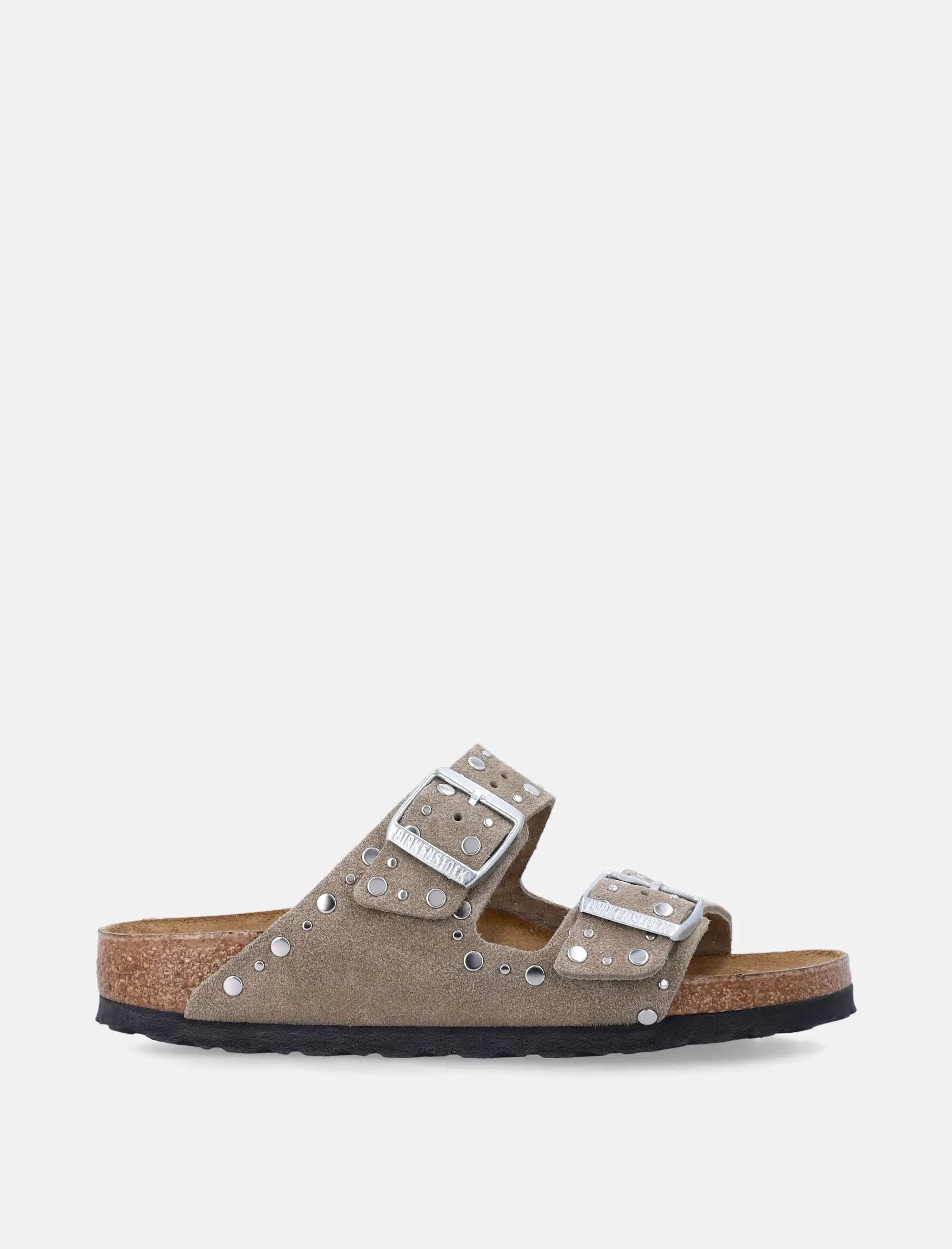 Arizona Rivet Taupe Suede Leather Sandals Birkenstock – Гарантія оригінальності – боковий вид - BIRKENSTOCK