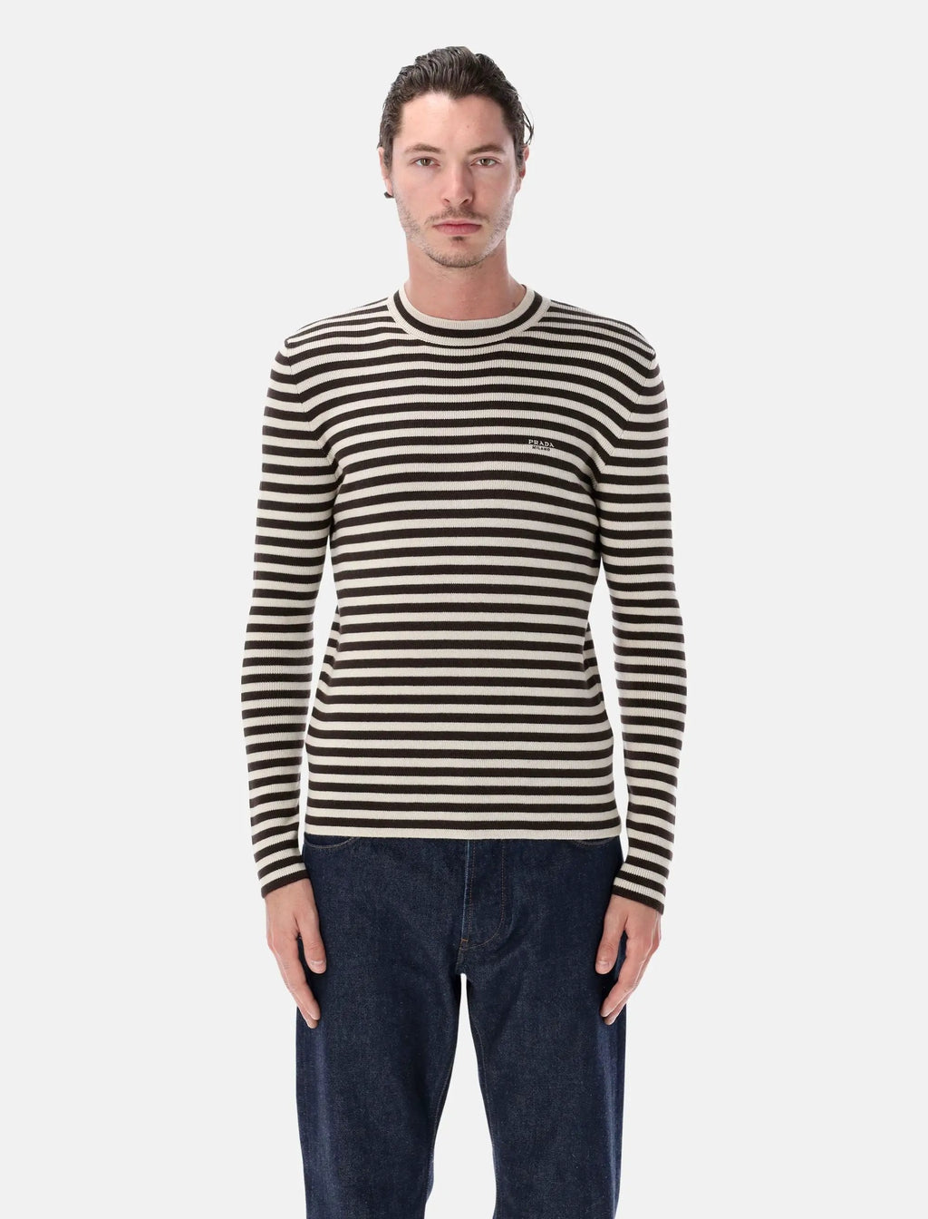 Superfine Wool Striped Crew Neck Sweater Prada оригінал – Купити в Україні – боковий вид