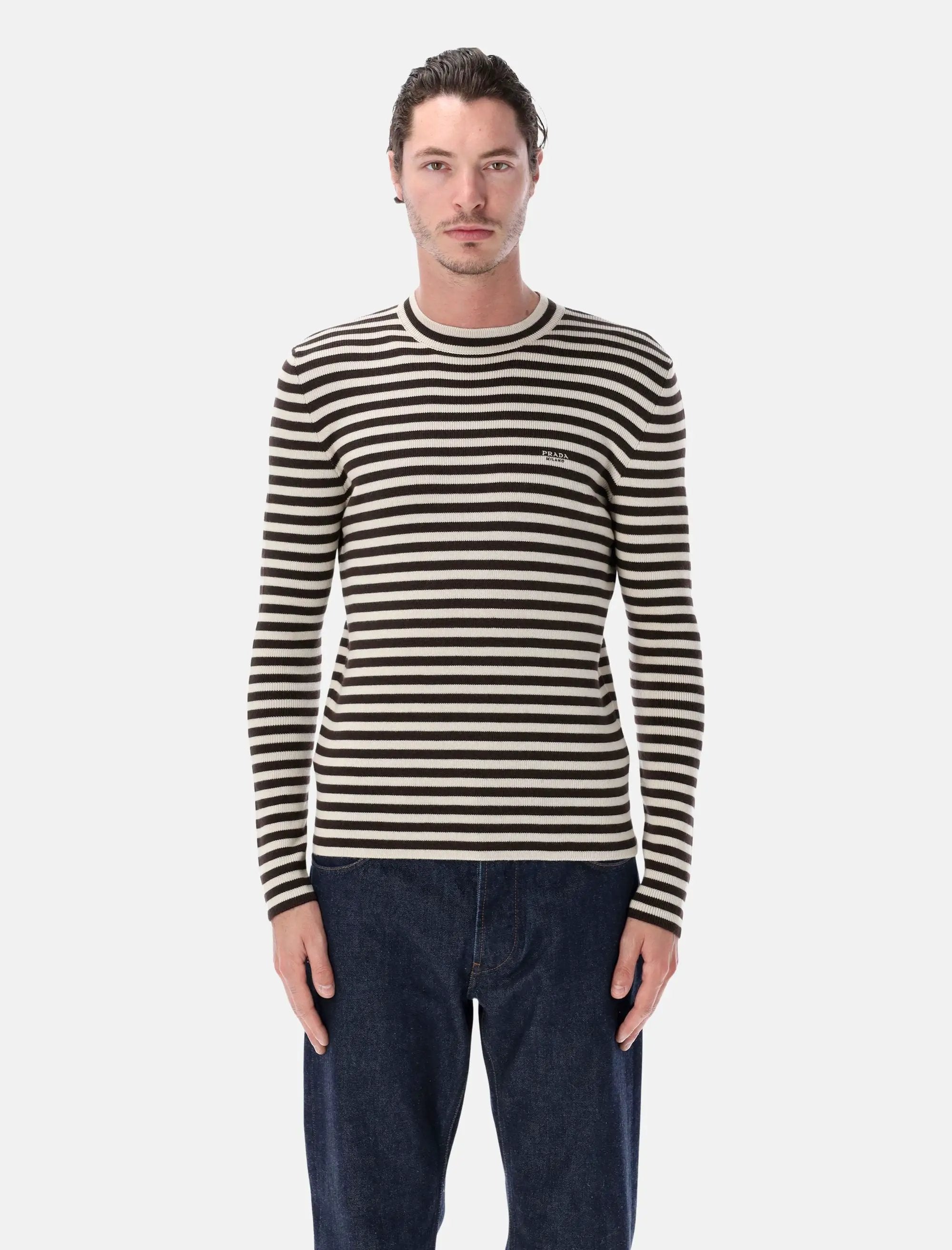 Superfine Wool Striped Crew Neck Sweater Prada оригінал – Купити в Україні – боковий вид